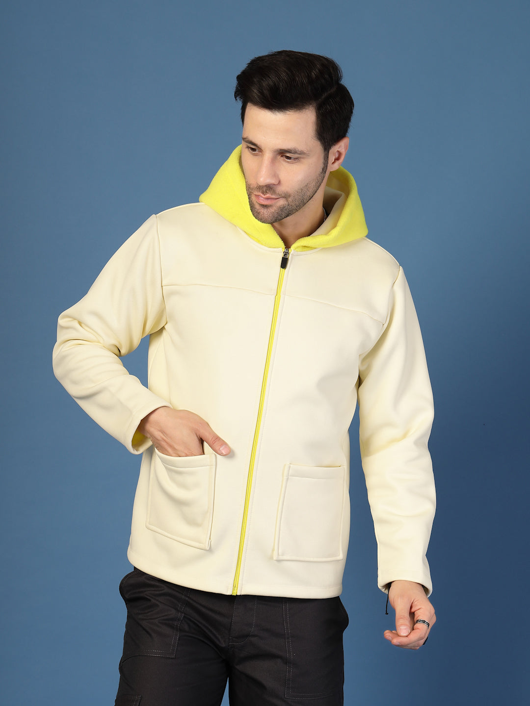 Men Polar Fleece Zipper Hooded Jacket