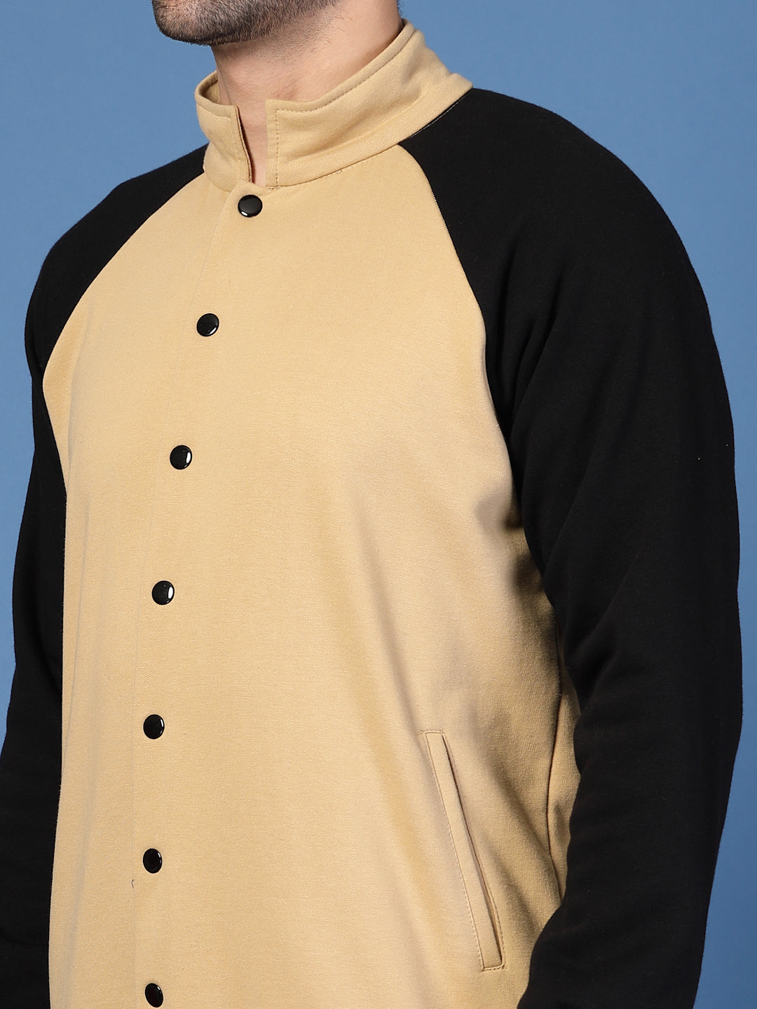 Men Cream Fleece Colorblock Oversized Bomber Jacket