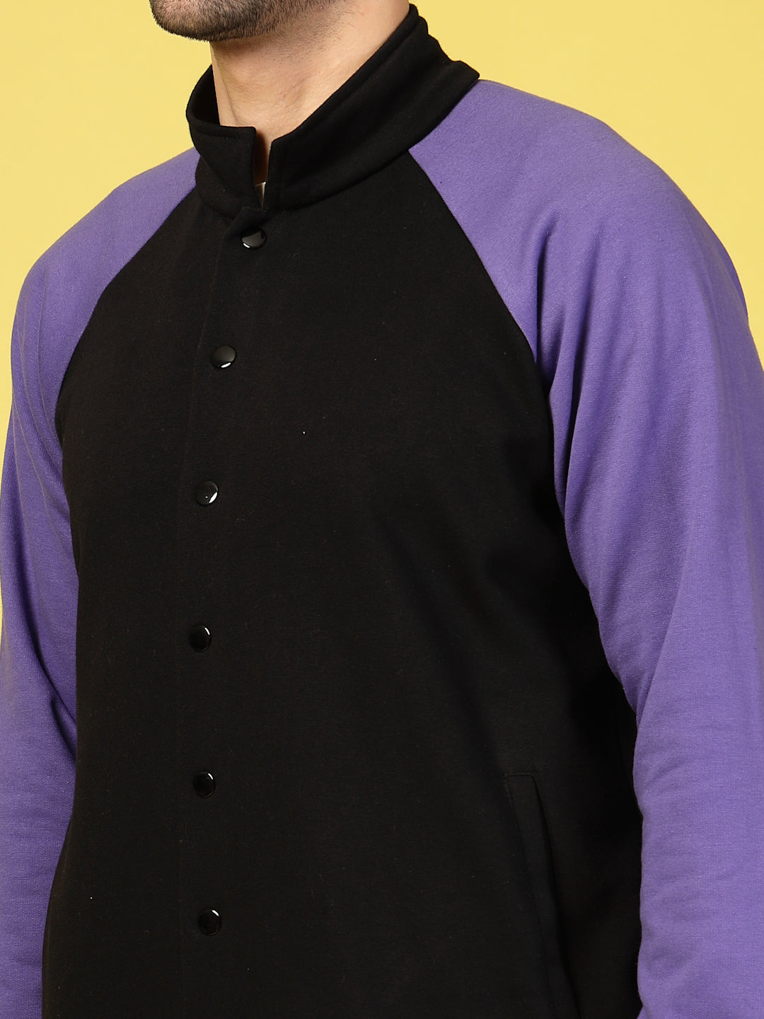 Men Purple Fleece Colorblock Oversized Bomber Jacket