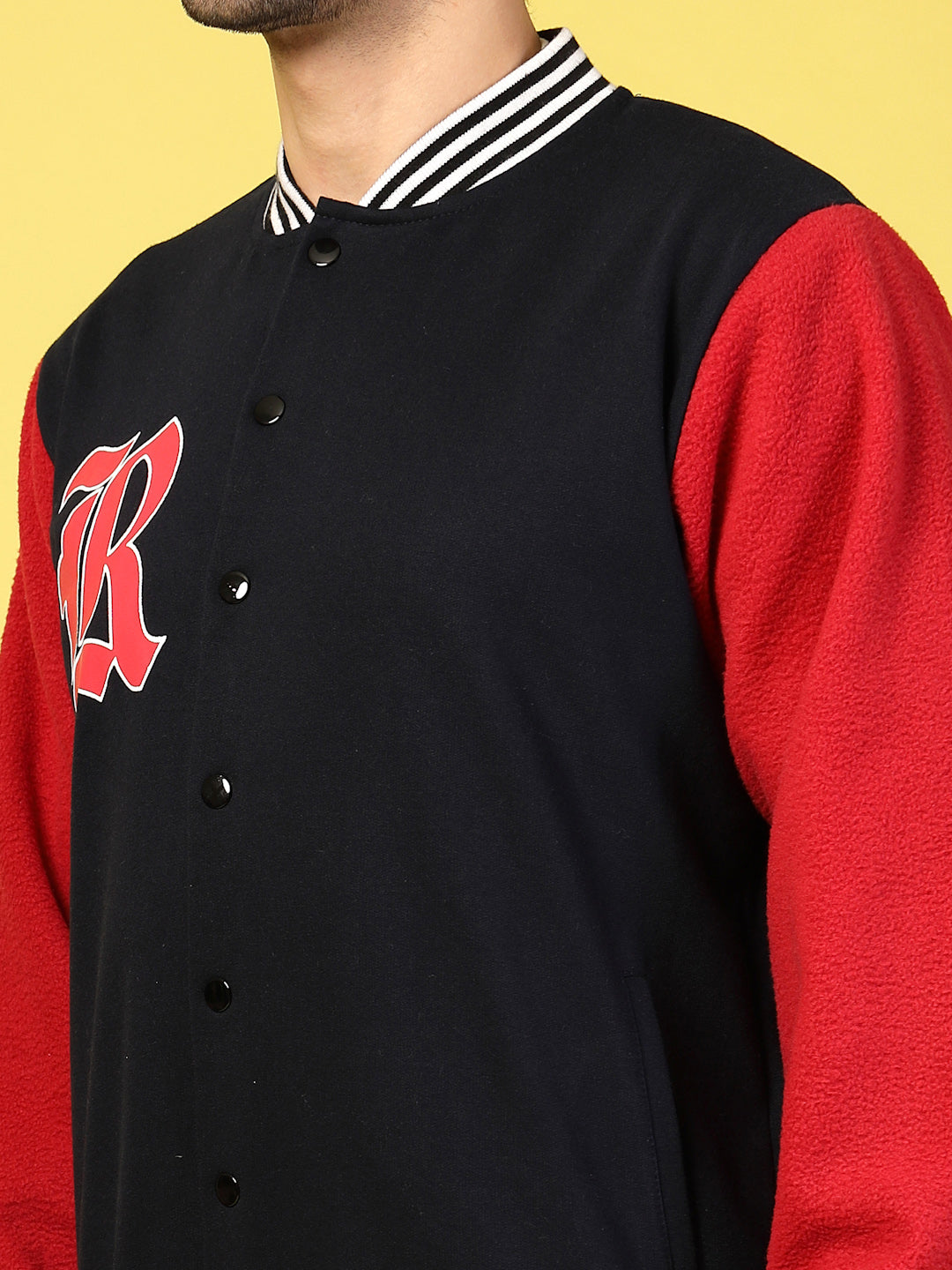 Men Red Fleece Colorblock Oversized Varsity