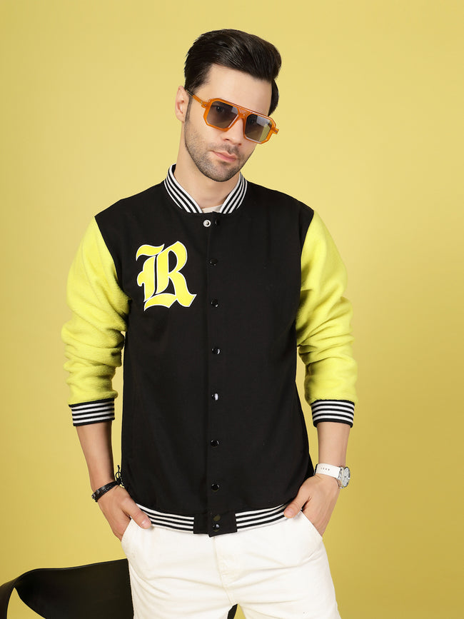 Men Lime Fleece Colorblock Oversized Jacket