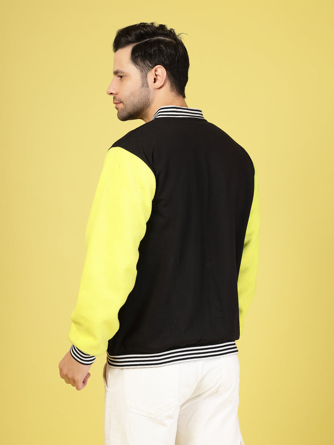 Men Lime Fleece Colorblock Oversized Jacket