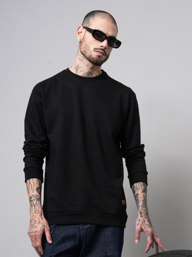 Men Solid Black Sweatshirt