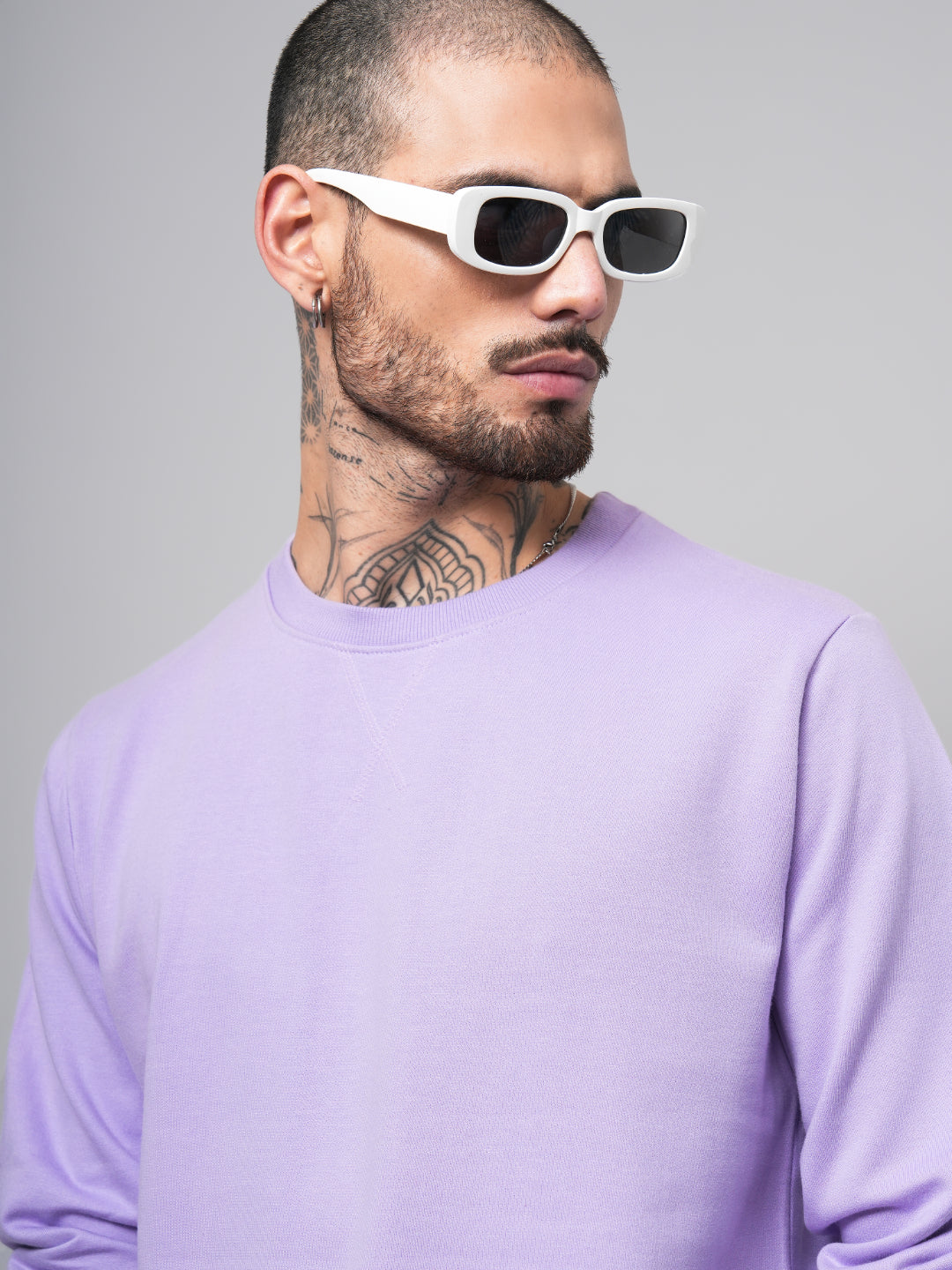 Men Solid Lilac Sweatshirt