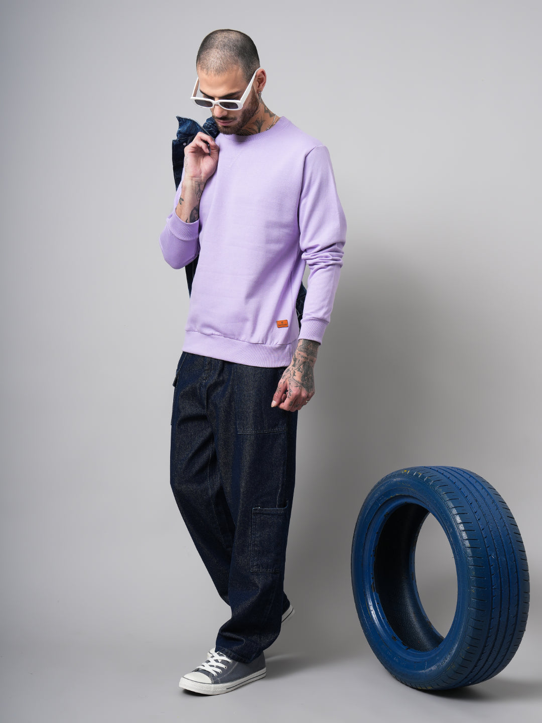Men Solid Lilac Sweatshirt