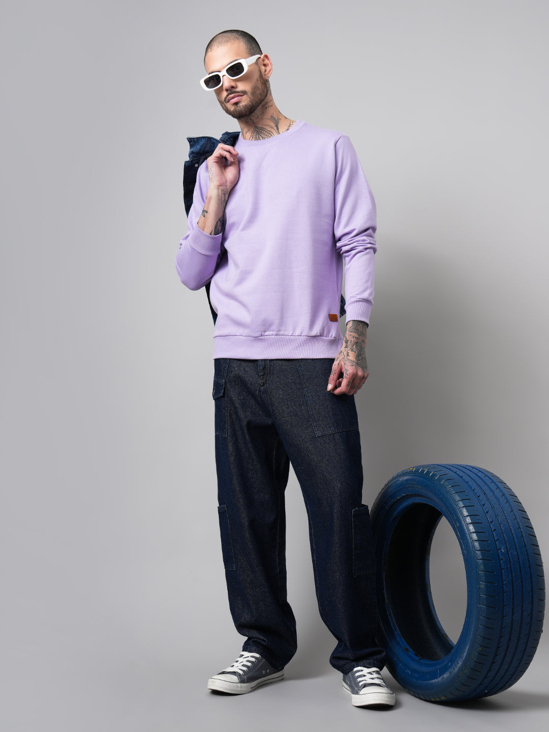 Men Solid Lilac Sweatshirt
