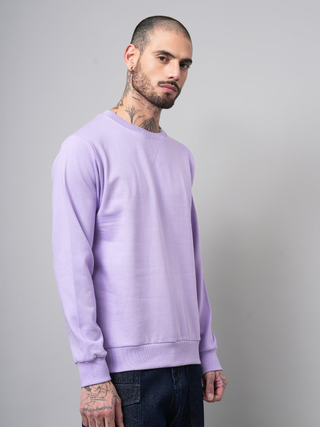 Men Solid Lilac Sweatshirt