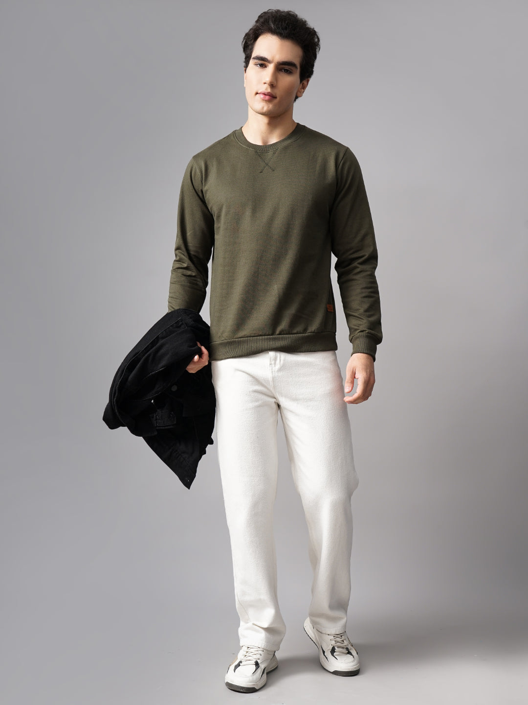 Men Solid Olive Sweatshirt