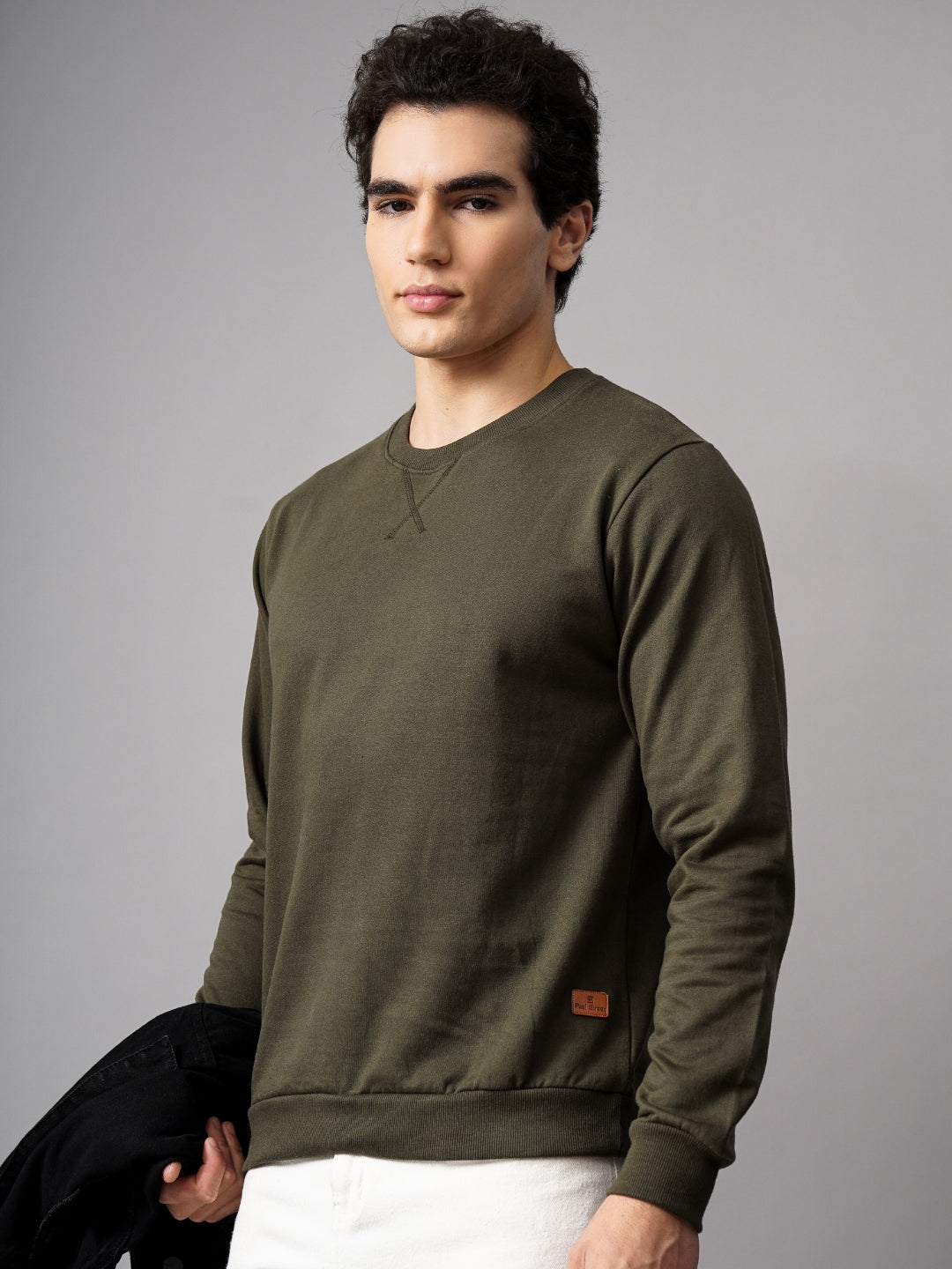 Men Solid Olive Sweatshirt