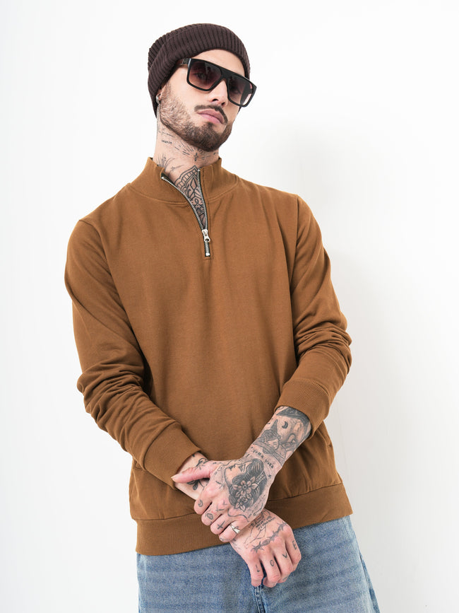 Men Half Zip Brown Sweatshirt