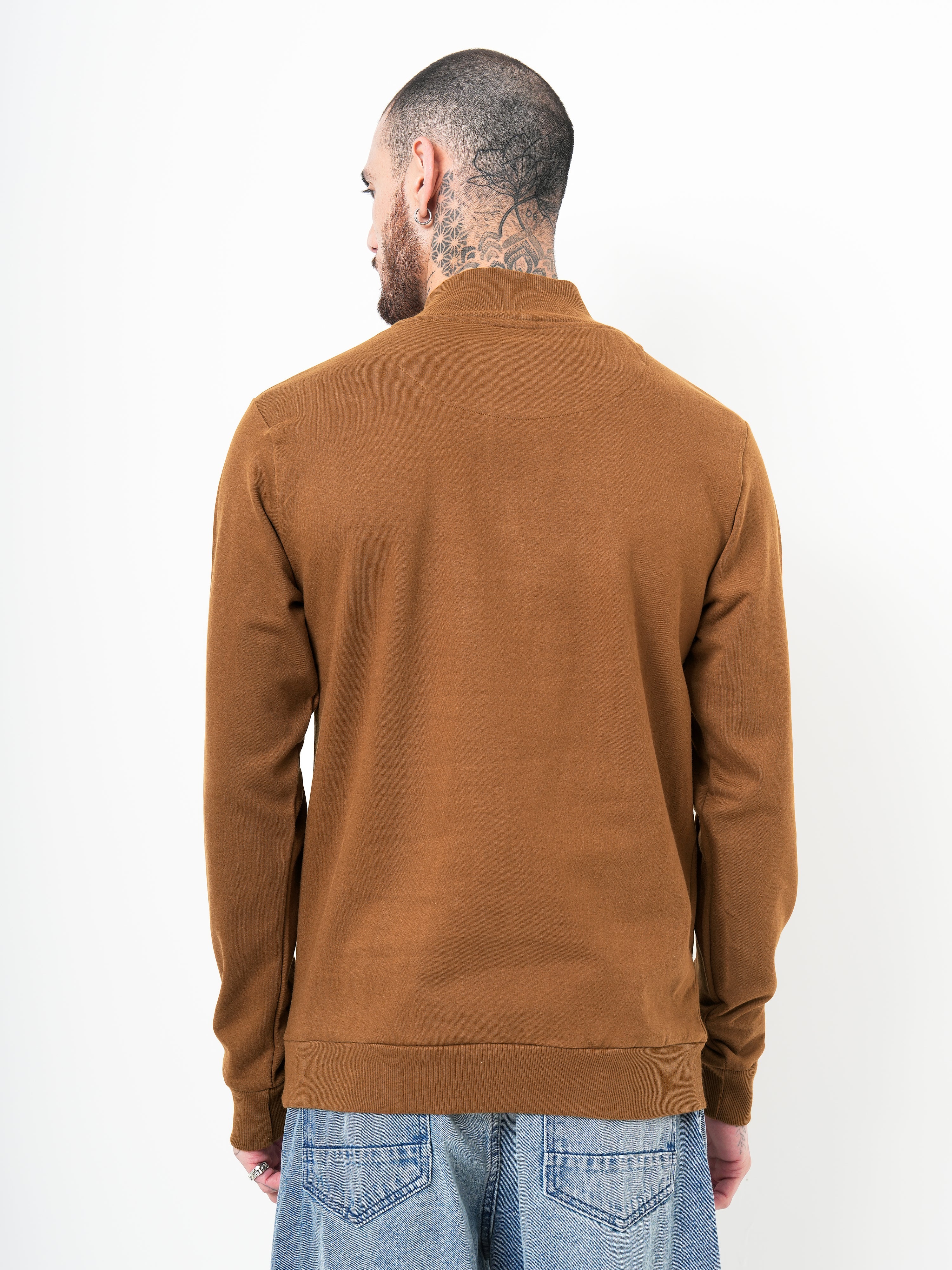 Men Half Zip Brown Sweatshirt