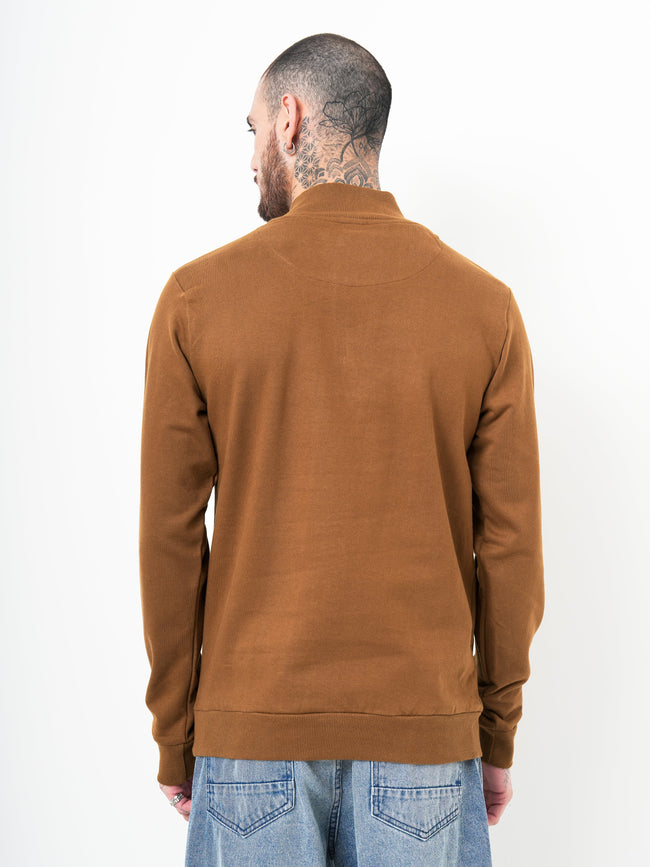 Men Half Zip Brown Sweatshirt