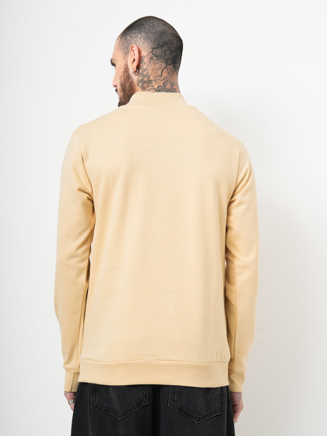 Men Half Zip Cream Sweatshirt