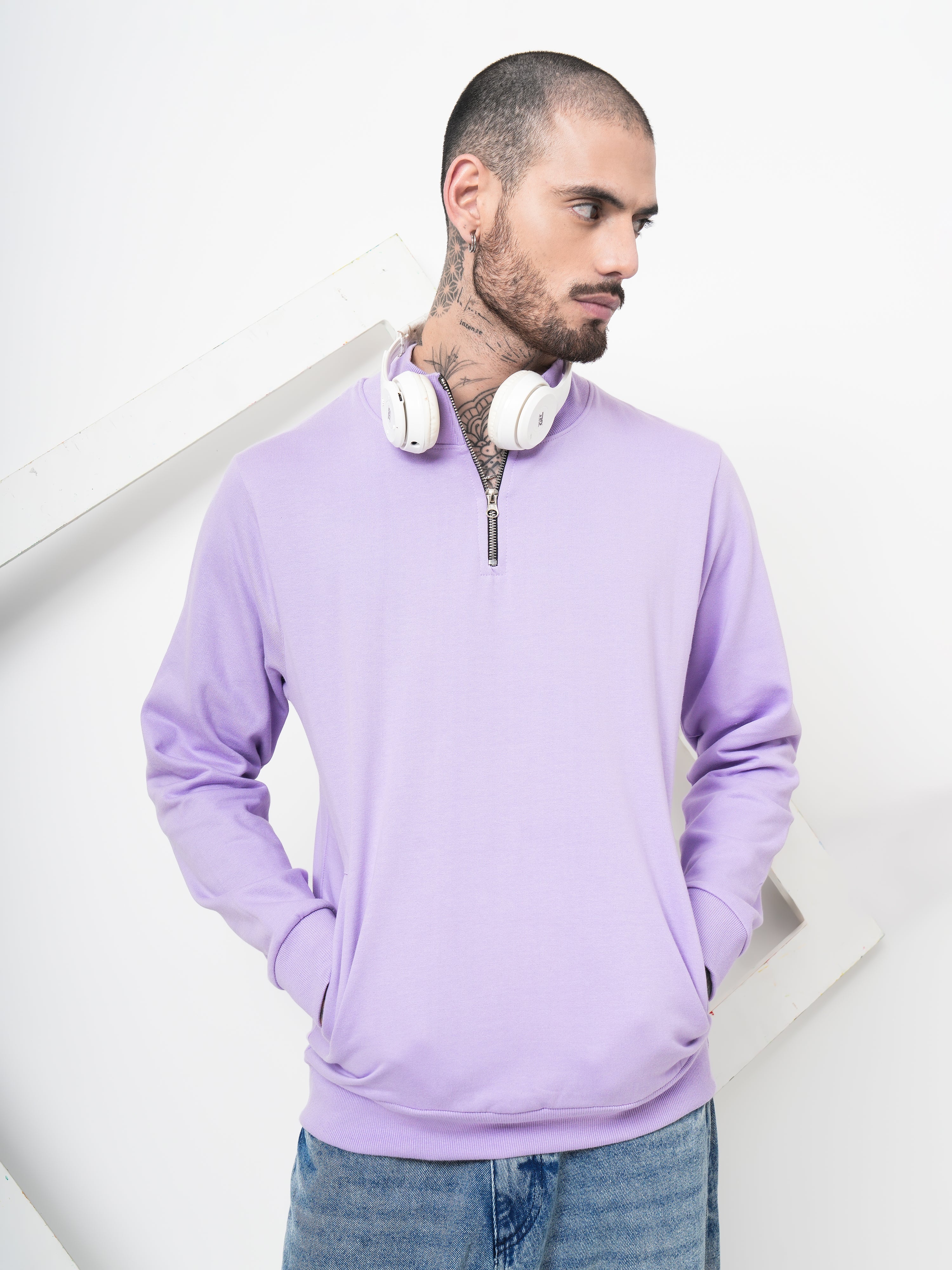 Men Half Zip Lavender Sweatshirt