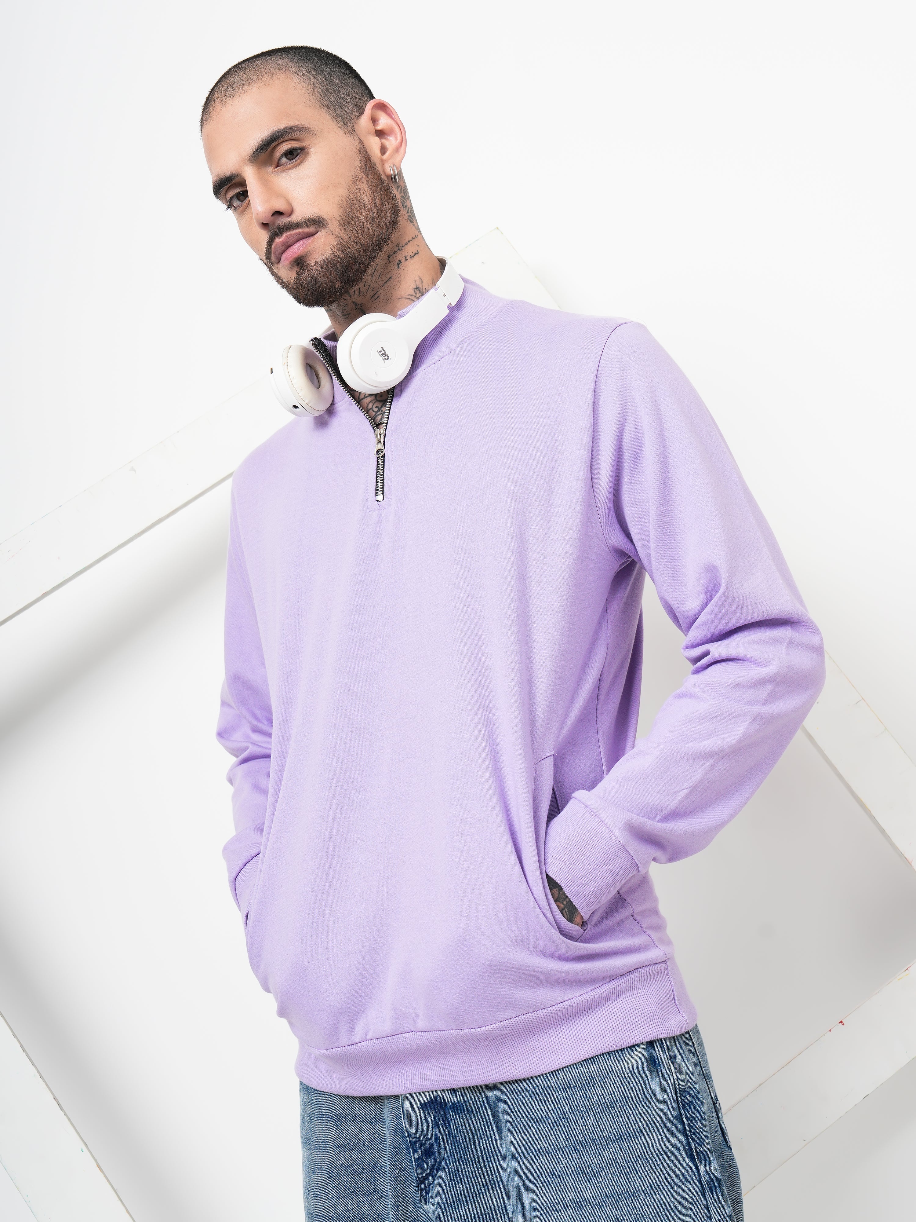 Men Half Zip Lavender Sweatshirt