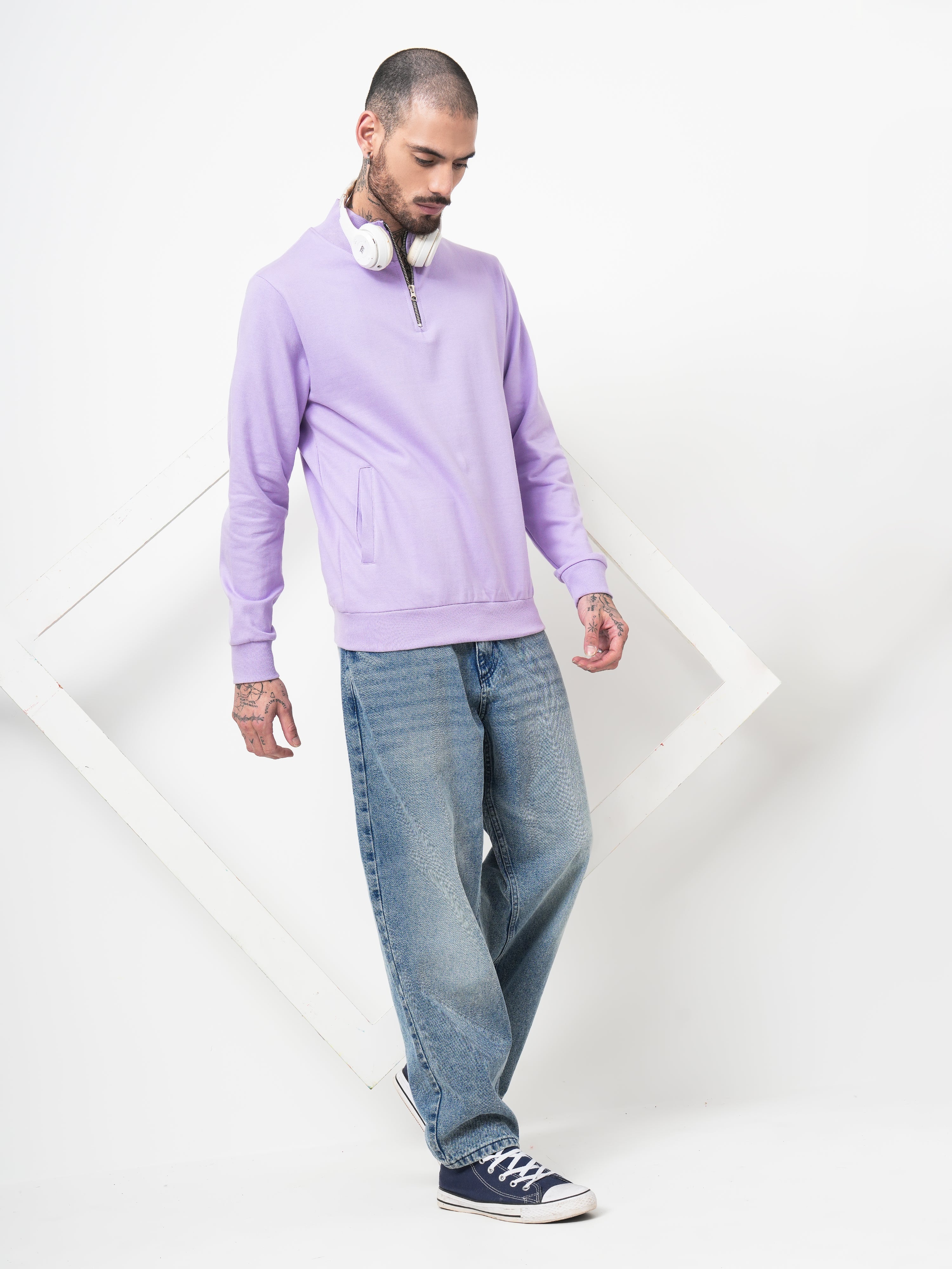 Men Half Zip Lavender Sweatshirt
