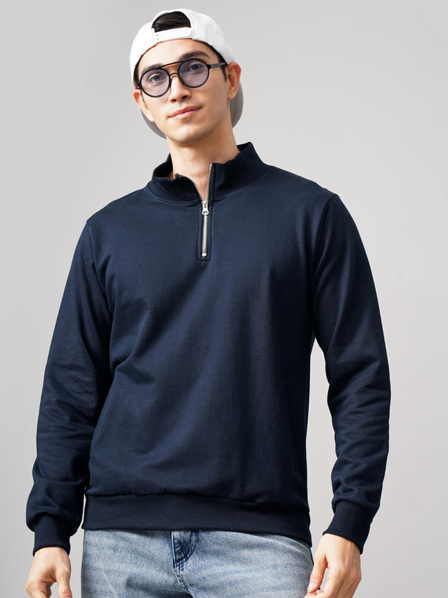 Men Half Zip Navy Sweatshirt