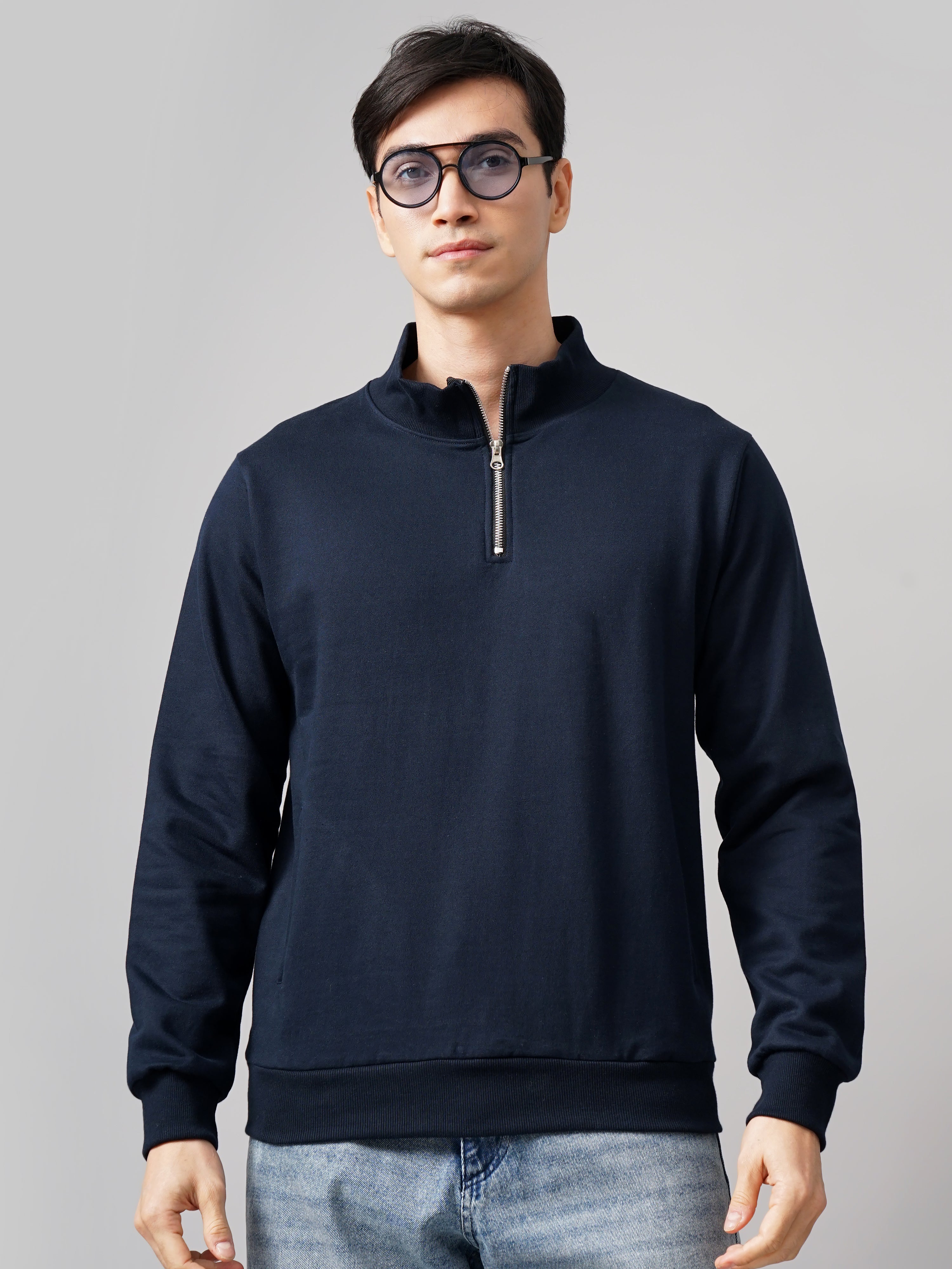 Men Half Zip Navy Sweatshirt