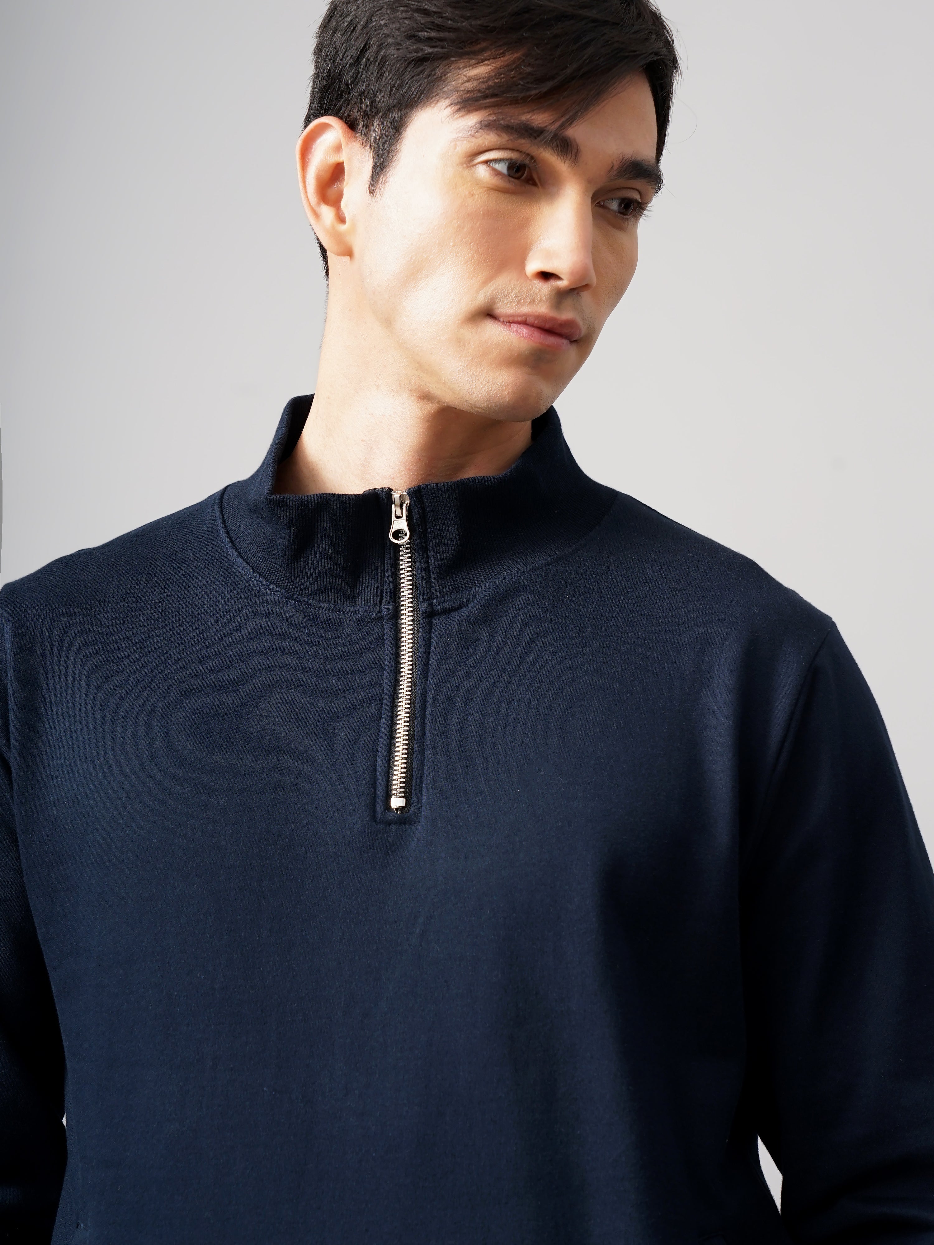 Men Half Zip Navy Sweatshirt