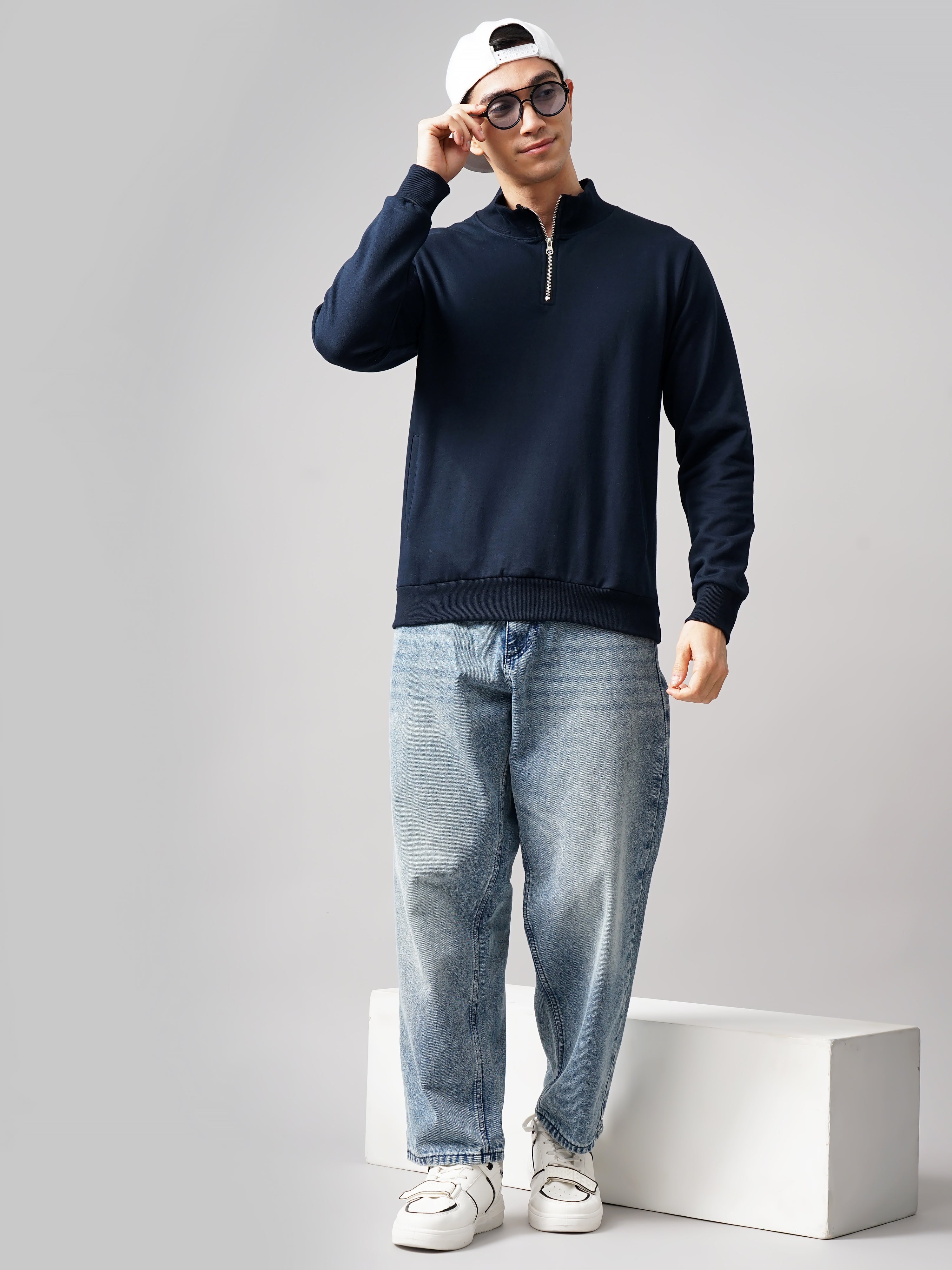 Men Half Zip Navy Sweatshirt