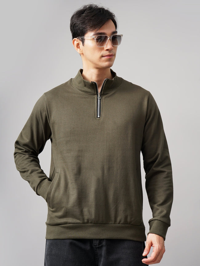 Men Half Zip Olive Sweatshirt