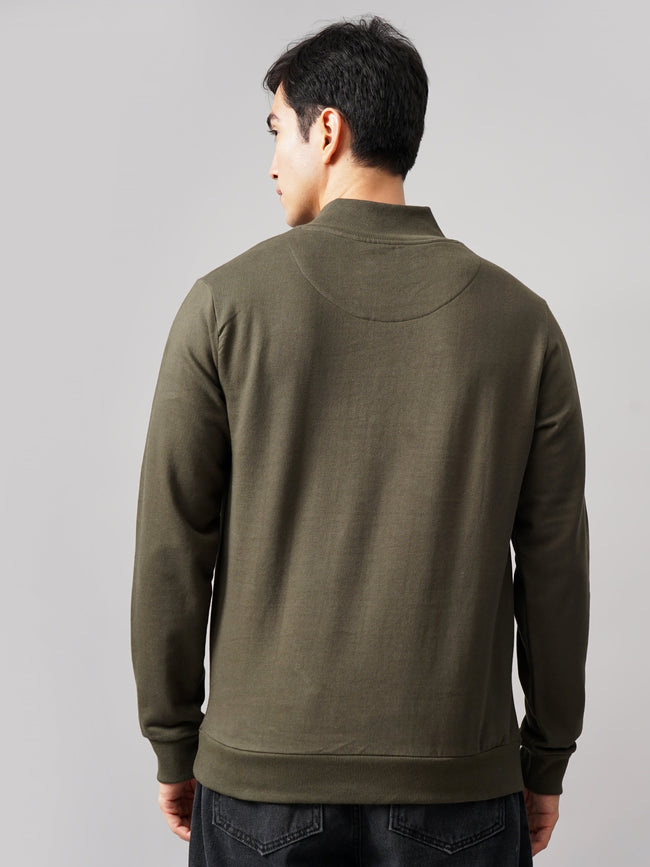 Men Half Zip Olive Sweatshirt