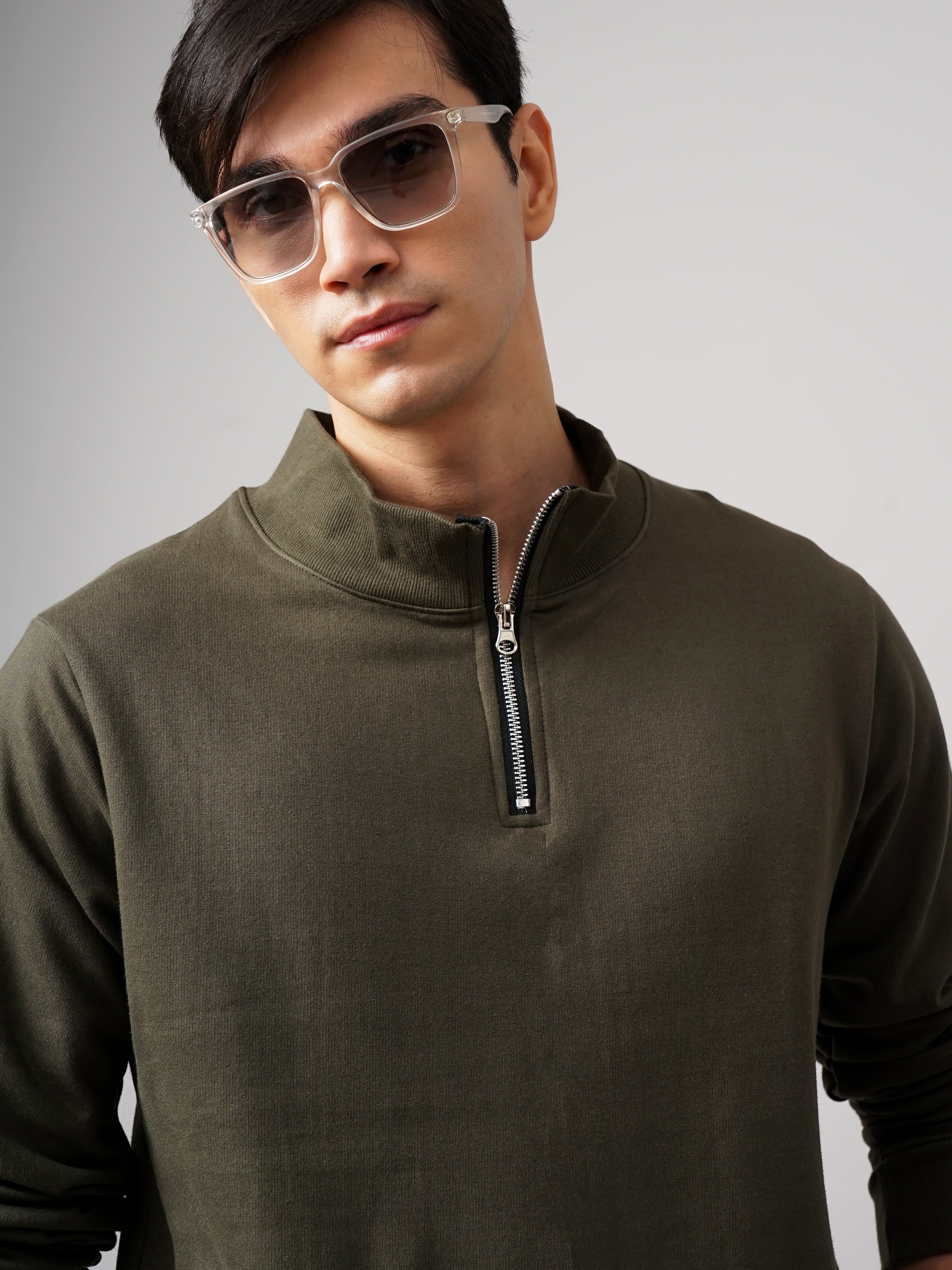 Men Half Zip Olive Sweatshirt