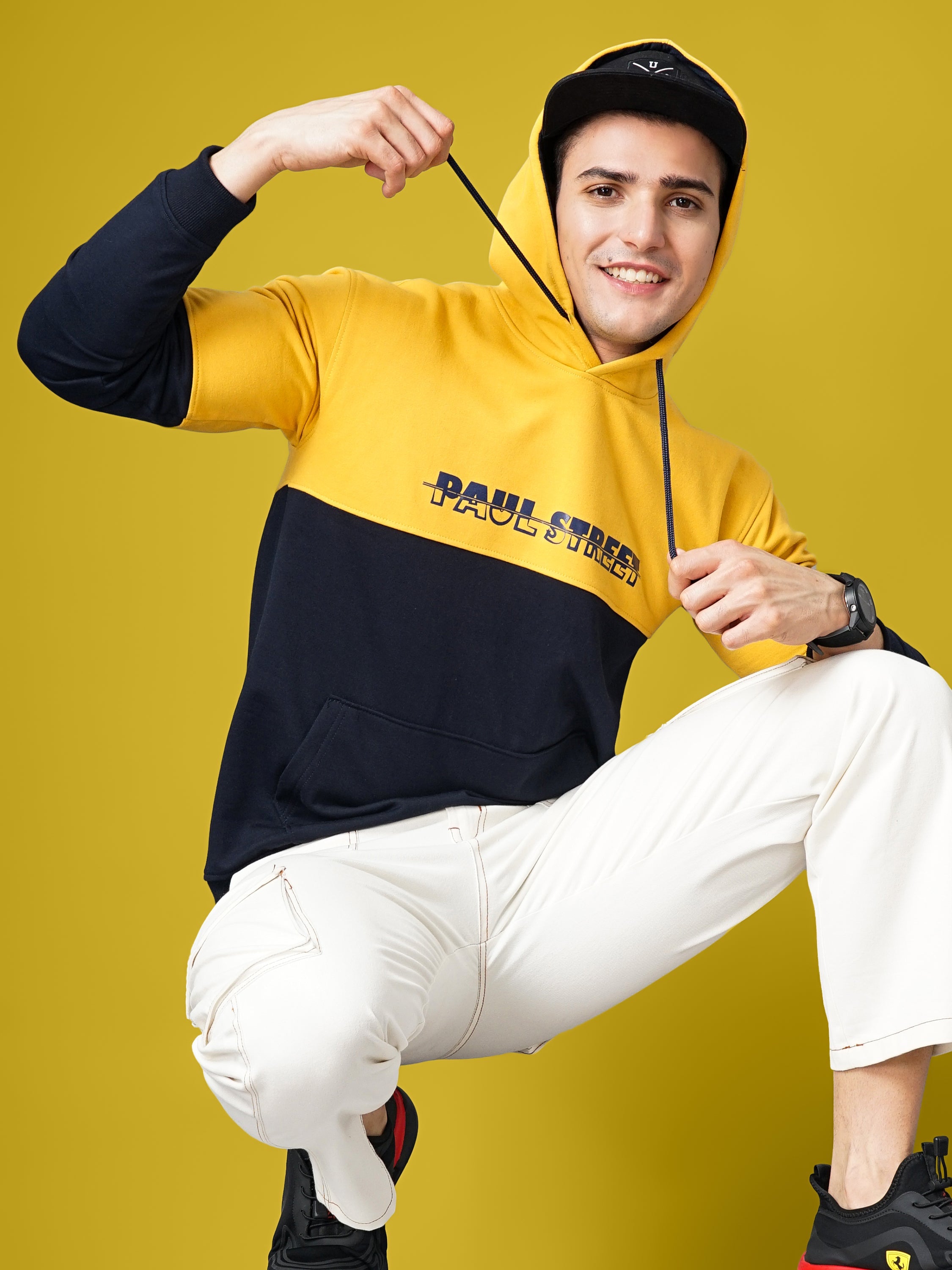 Men Yellow and Navy Meld Hoodie