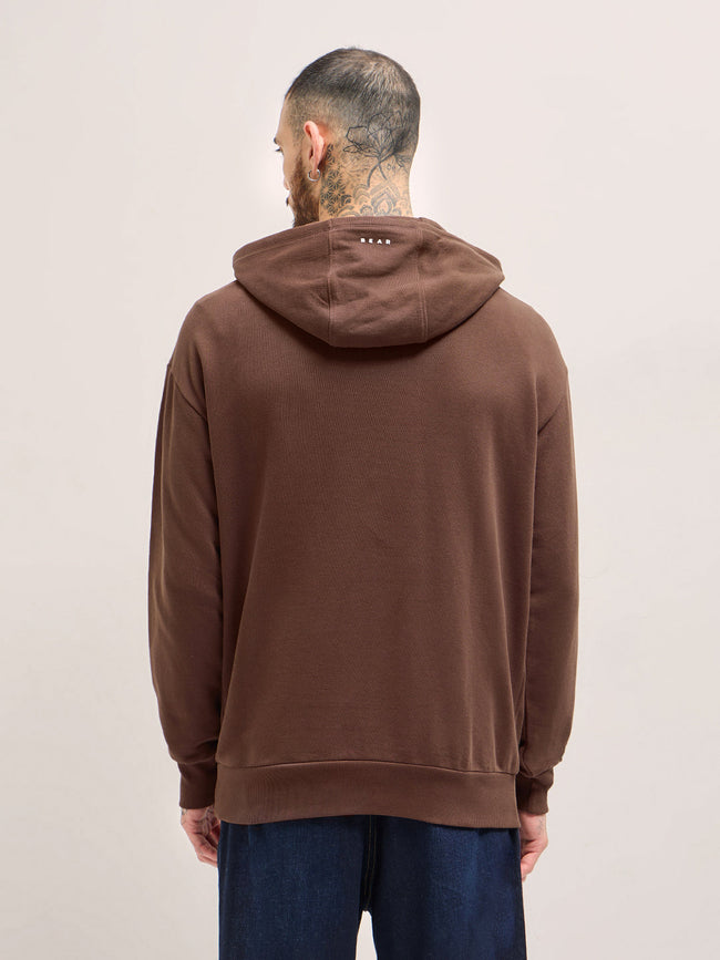 Men Brown Solid Relax Fit Hoodie
