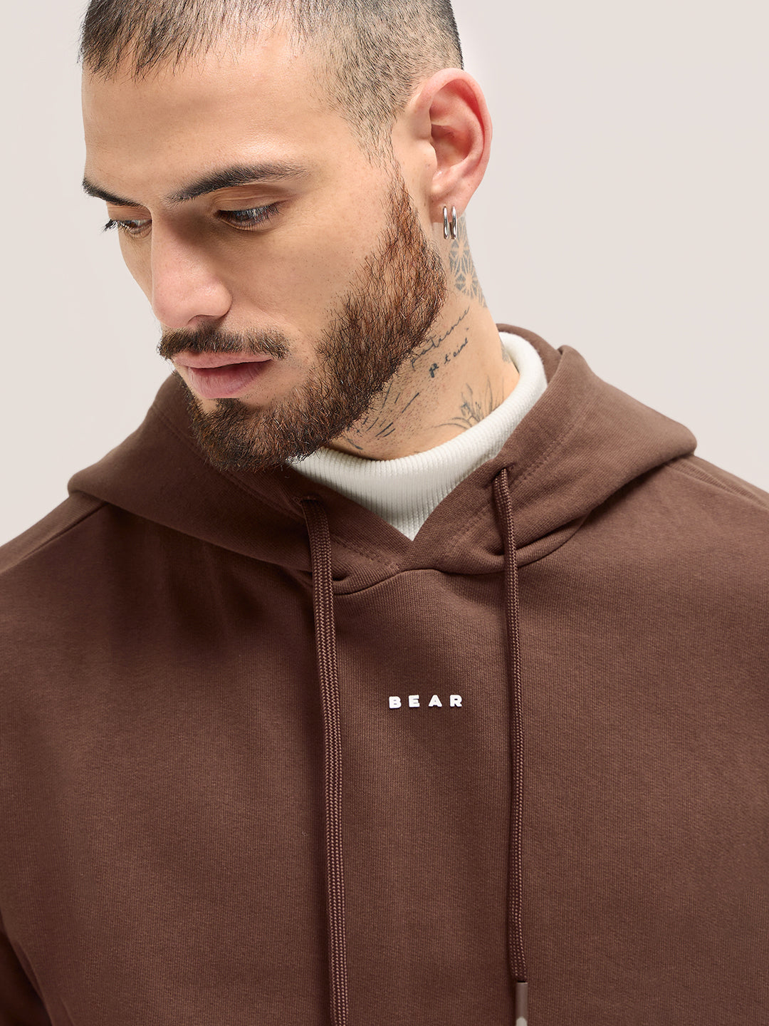Men Brown Solid Relax Fit Hoodie