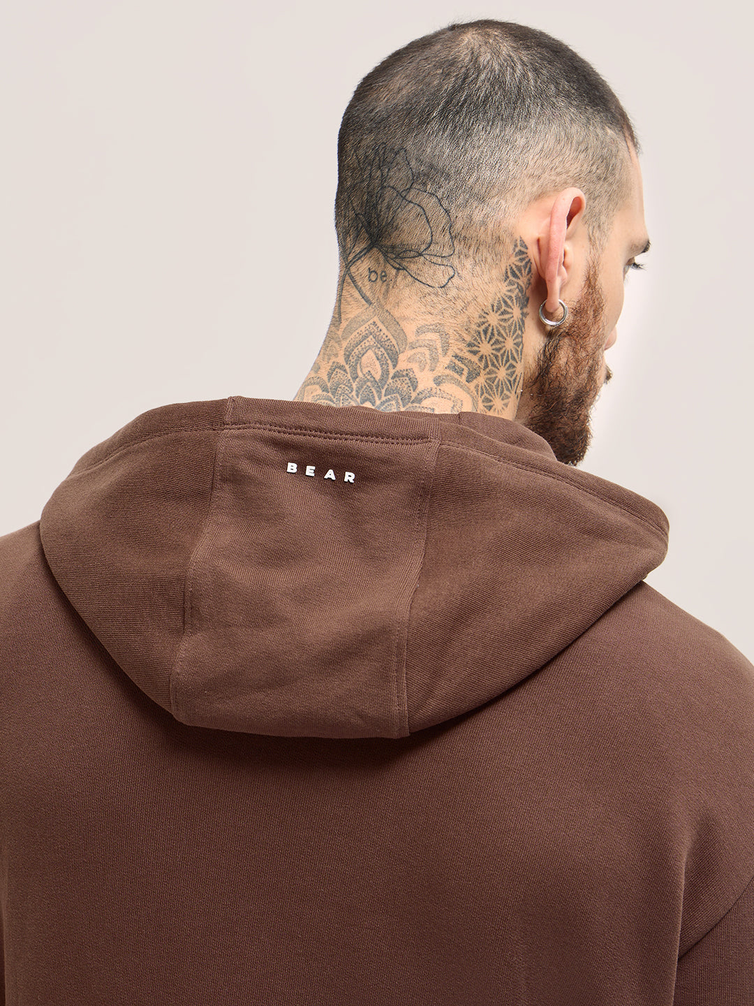 Men Brown Solid Relax Fit Hoodie