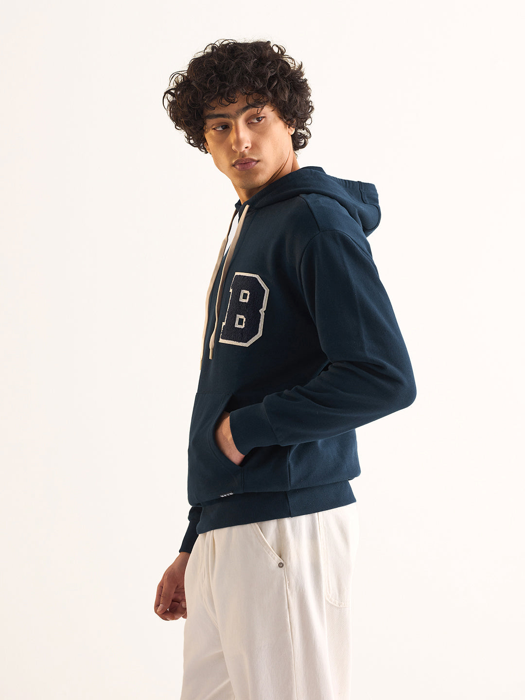 Men Navy Blue Relaxed Fit Hoodie