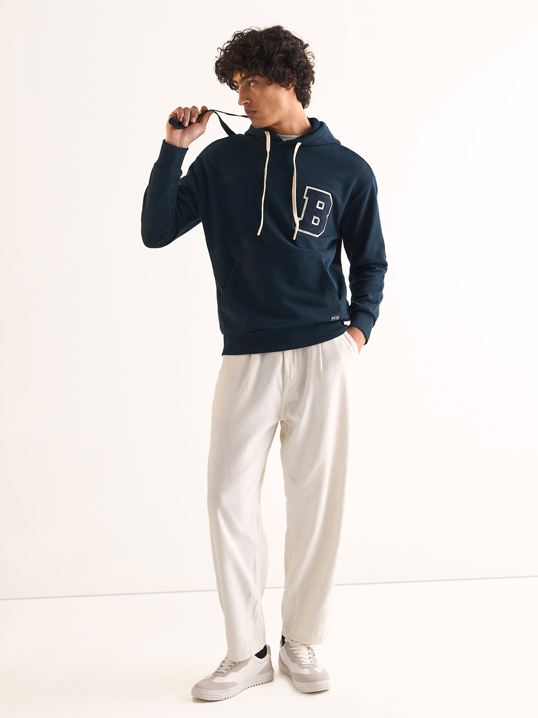 Men Navy Blue Relaxed Fit Hoodie