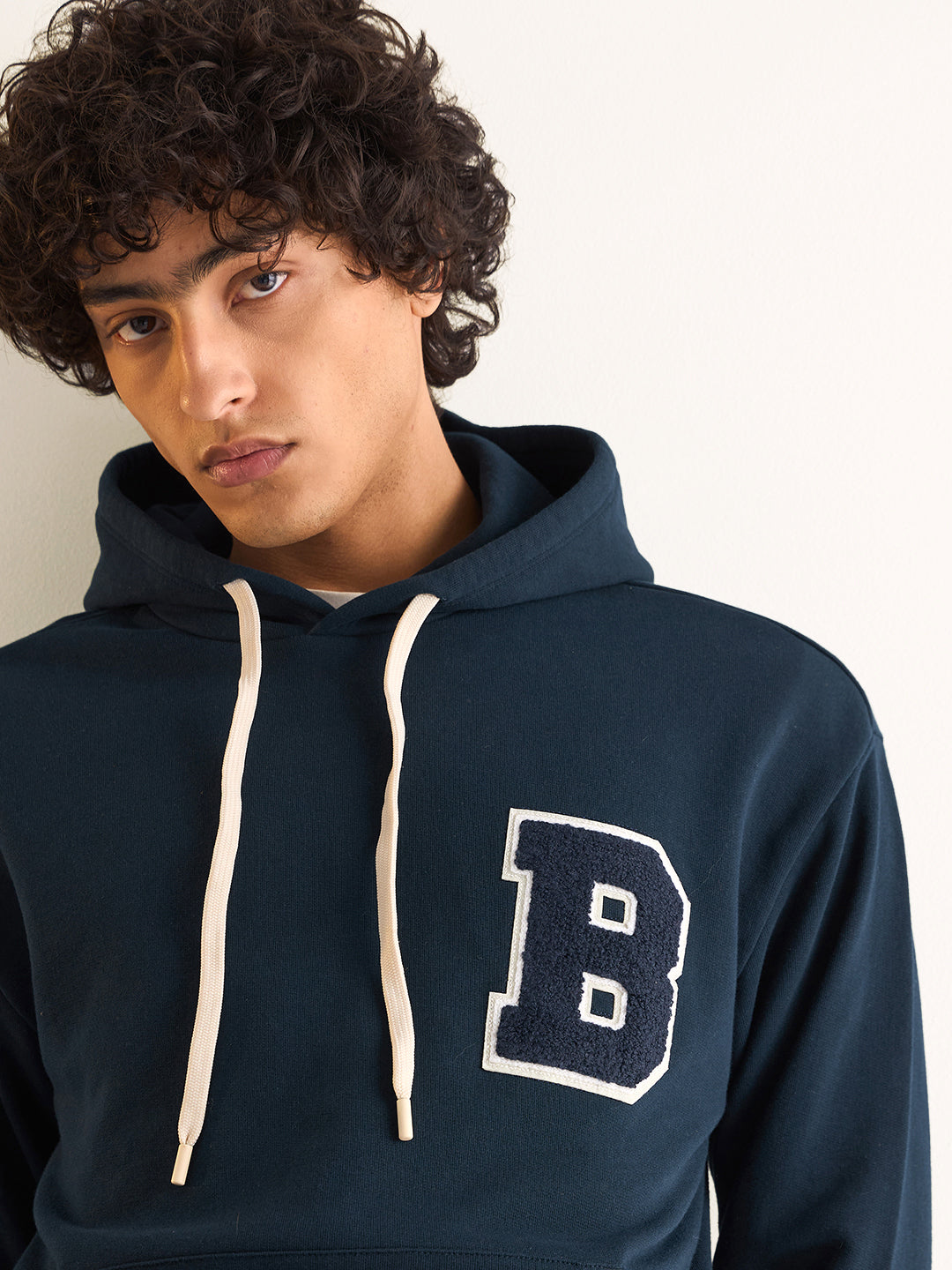 Men Navy Blue Relaxed Fit Hoodie