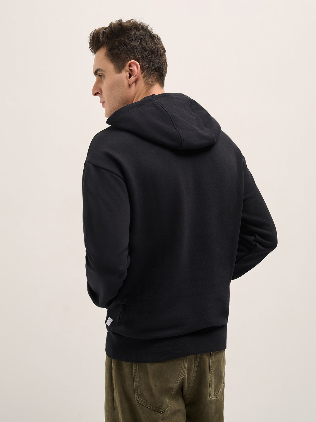 Men Black Graphic Print Relax Fit Hoodie