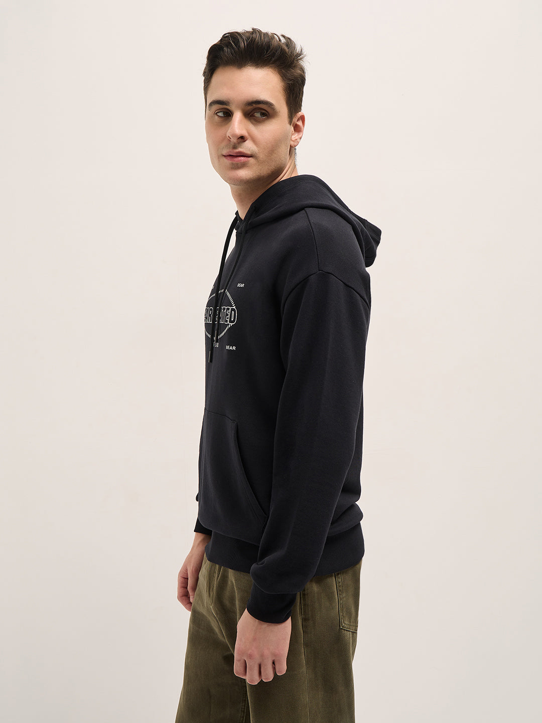 Men Black Graphic Print Relax Fit Hoodie
