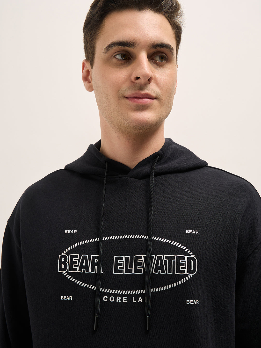 Men Black Graphic Print Relax Fit Hoodie