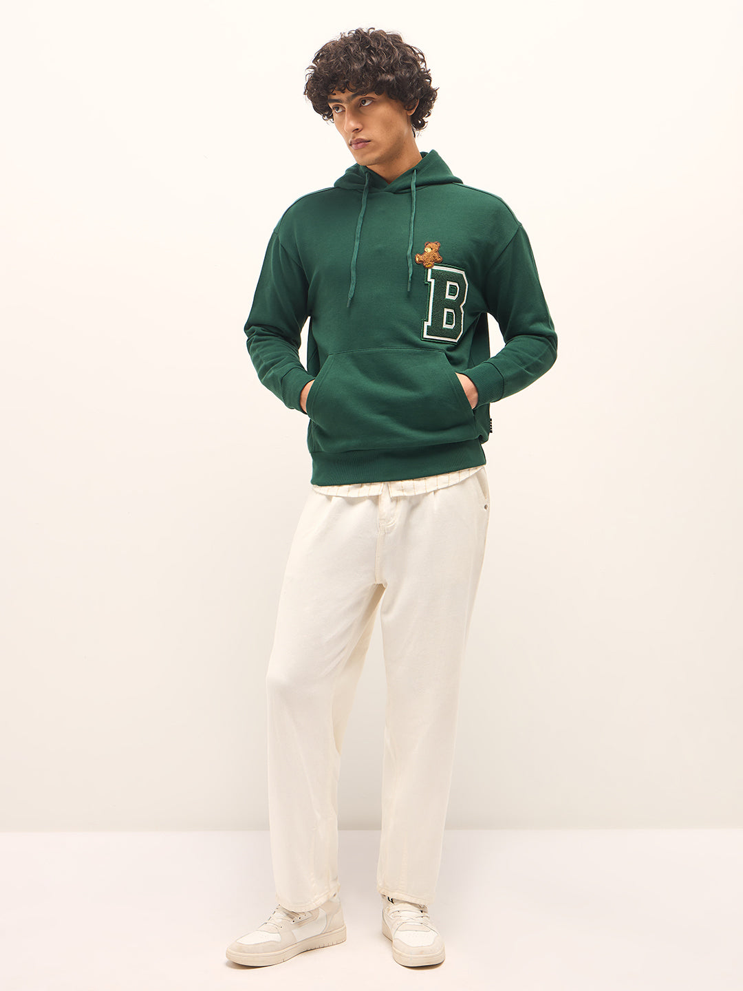 Men Green Relaxed Fit Hoodie