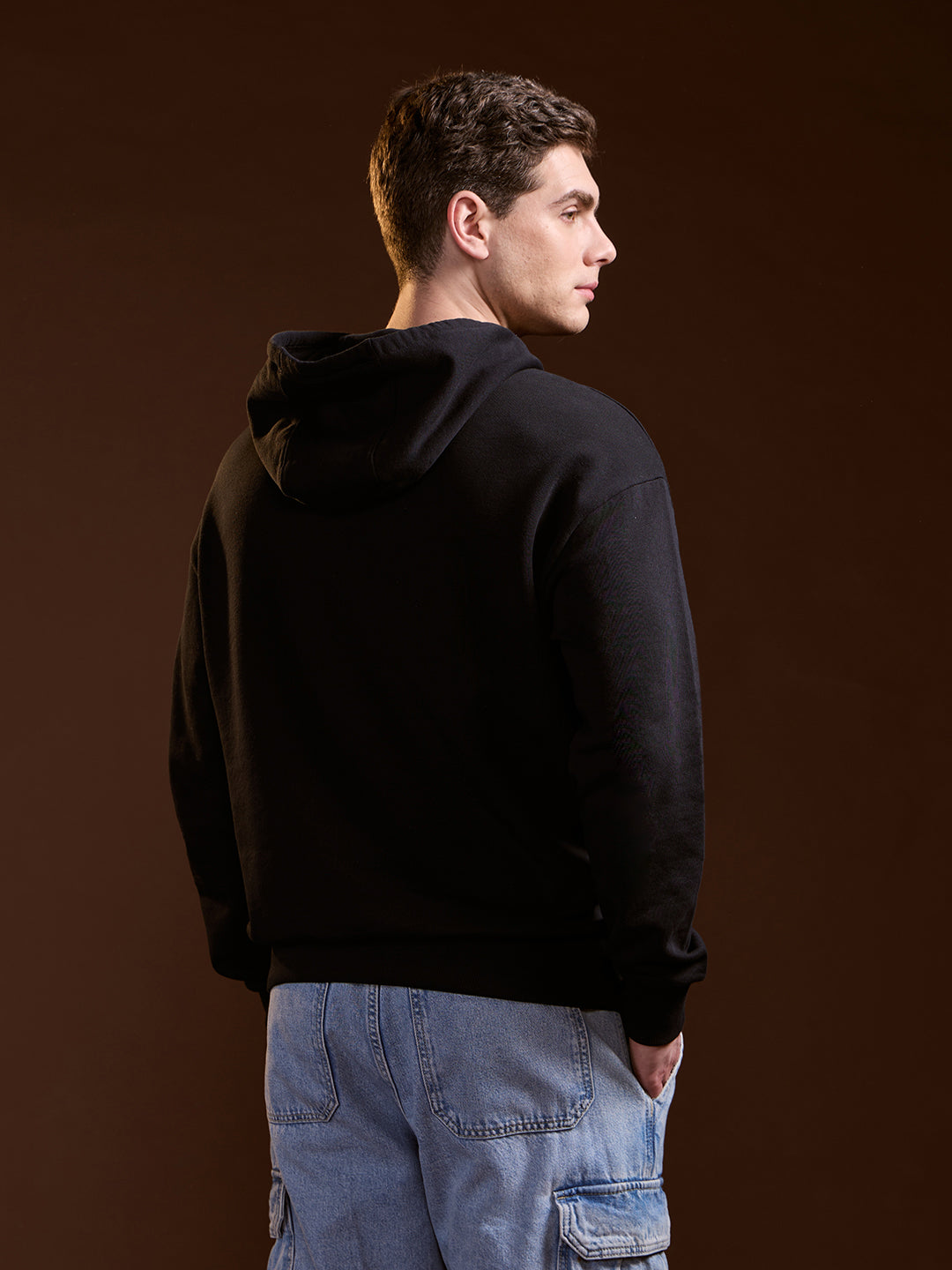 Men Black 3D Graphic Bear Design Relax Fit Hoodie