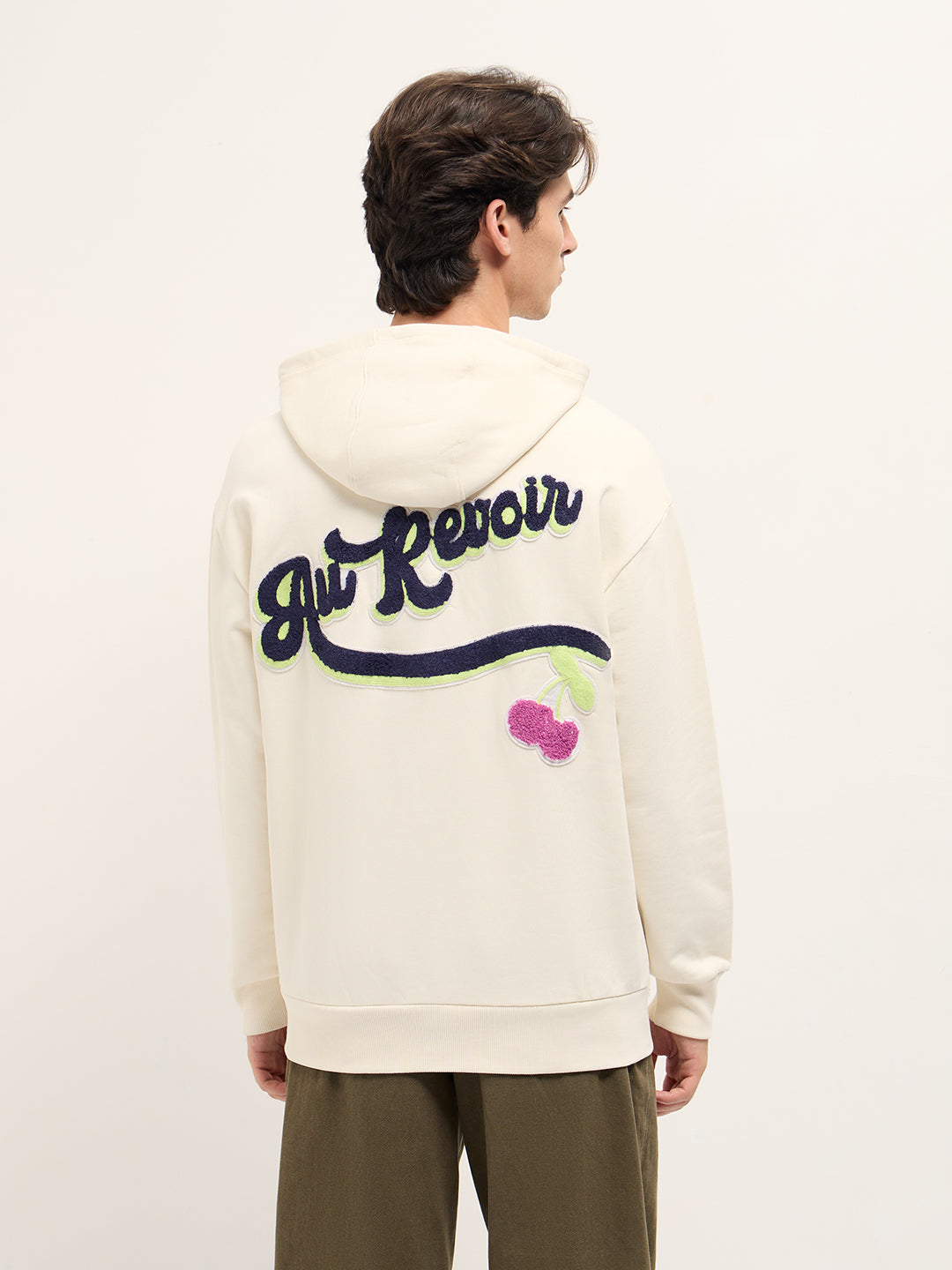 Men White Relaxed Fit Hoodie