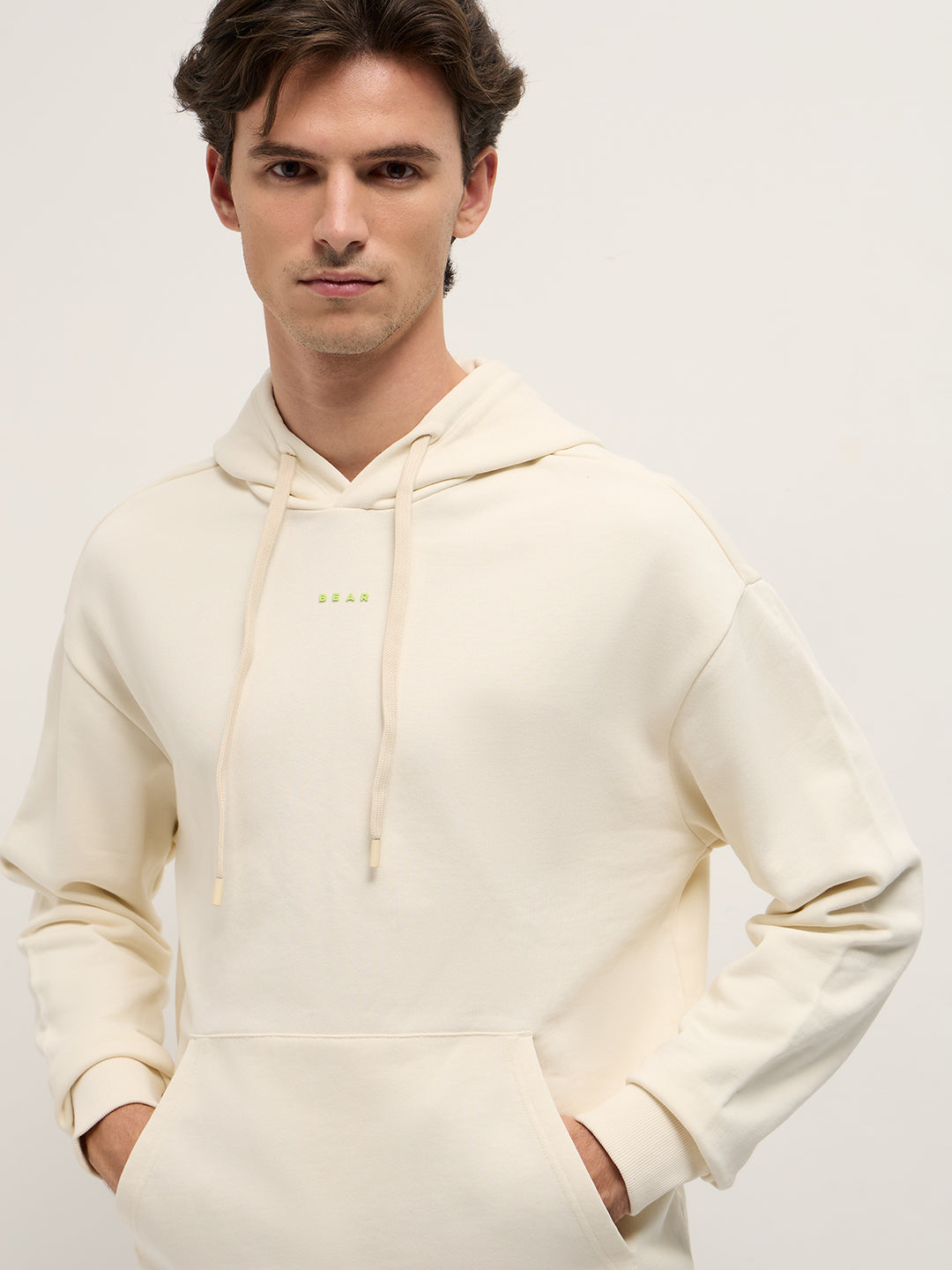 Men White Relaxed Fit Hoodie