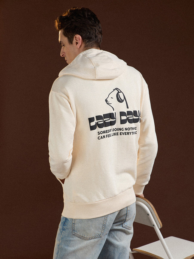 Men Beige Relaxed Fit Hoodie
