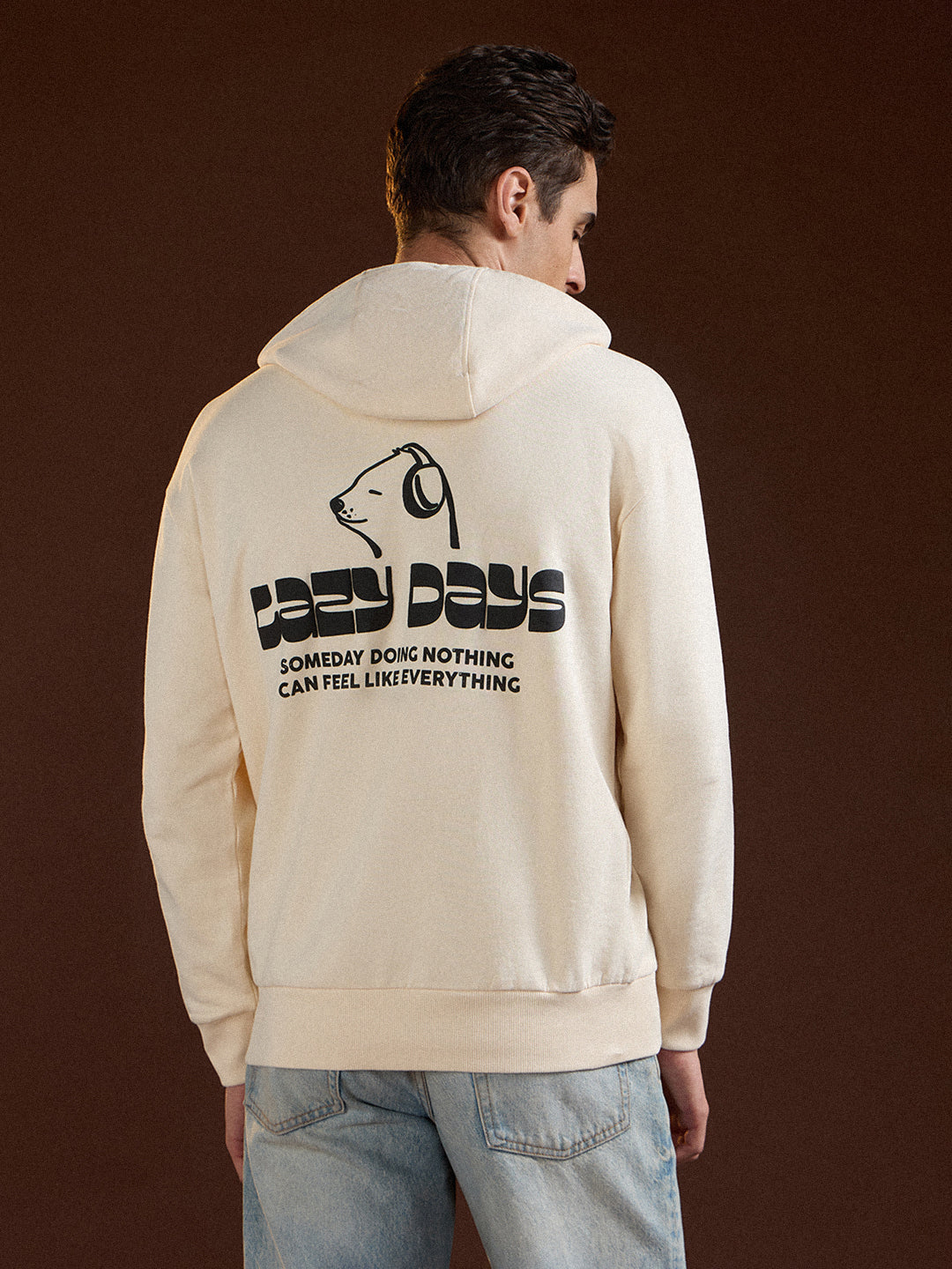 Men Beige Relaxed Fit Hoodie