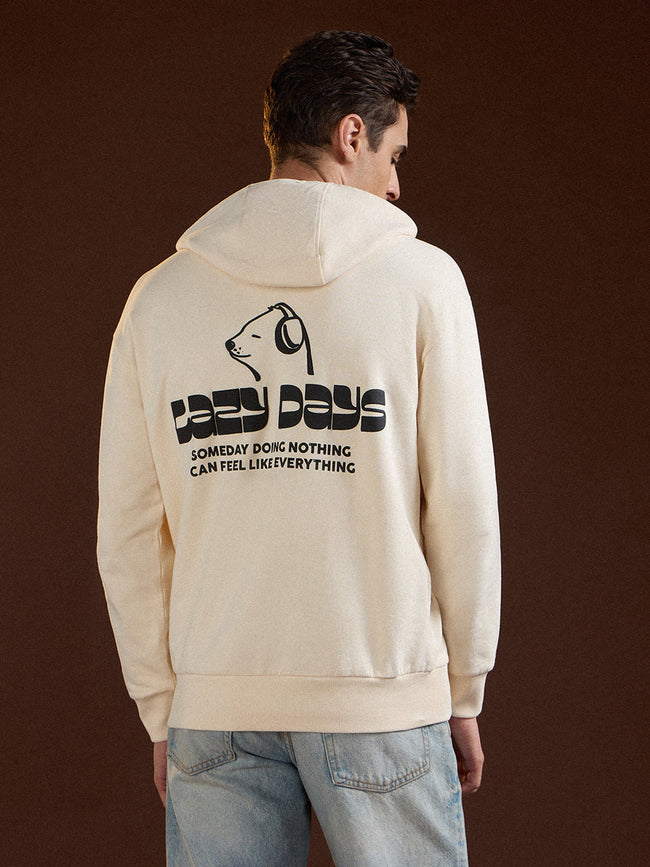 Men Beige Relaxed Fit Hoodie