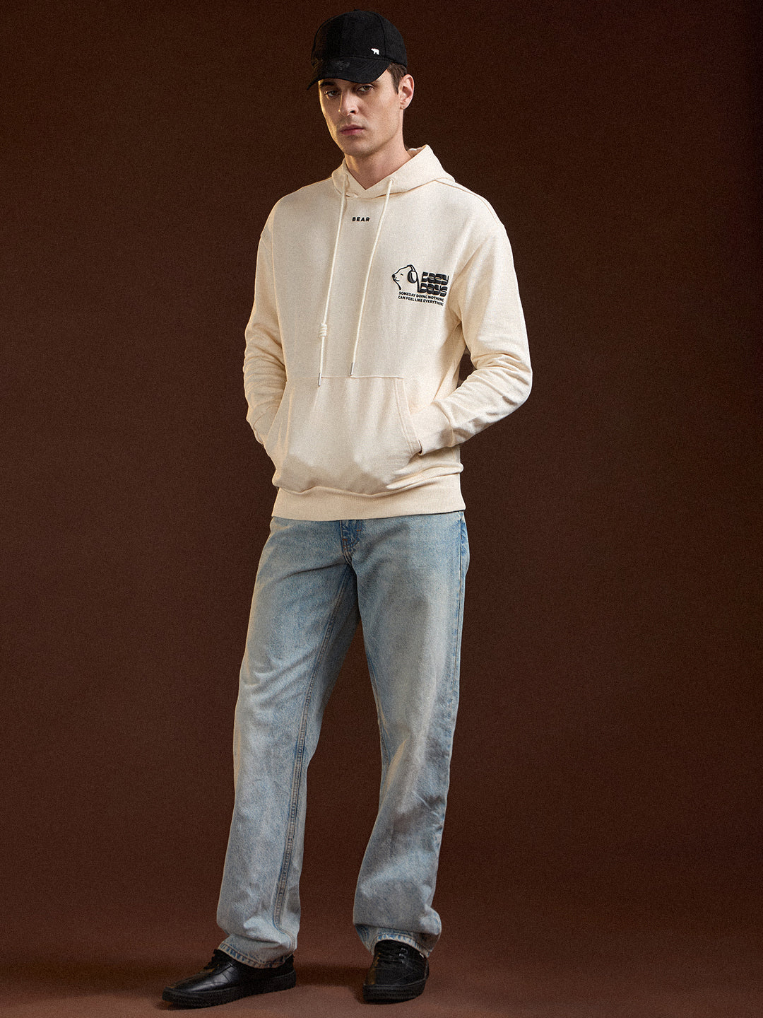 Men Beige Relaxed Fit Hoodie