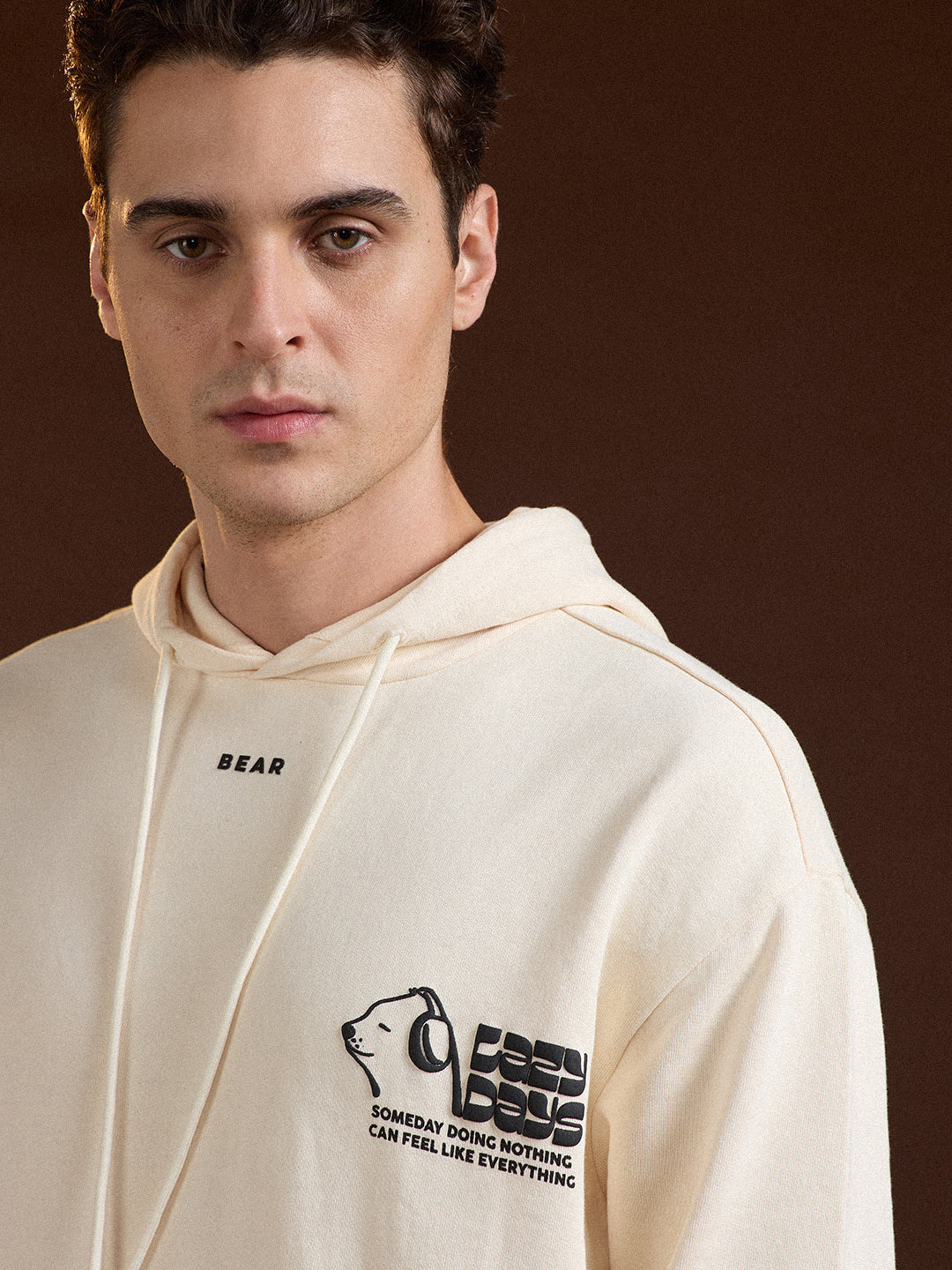 Men Beige Relaxed Fit Hoodie