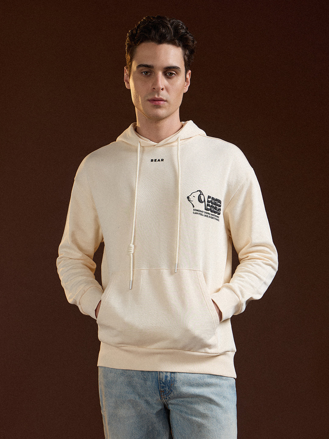 Men Beige Relaxed Fit Hoodie