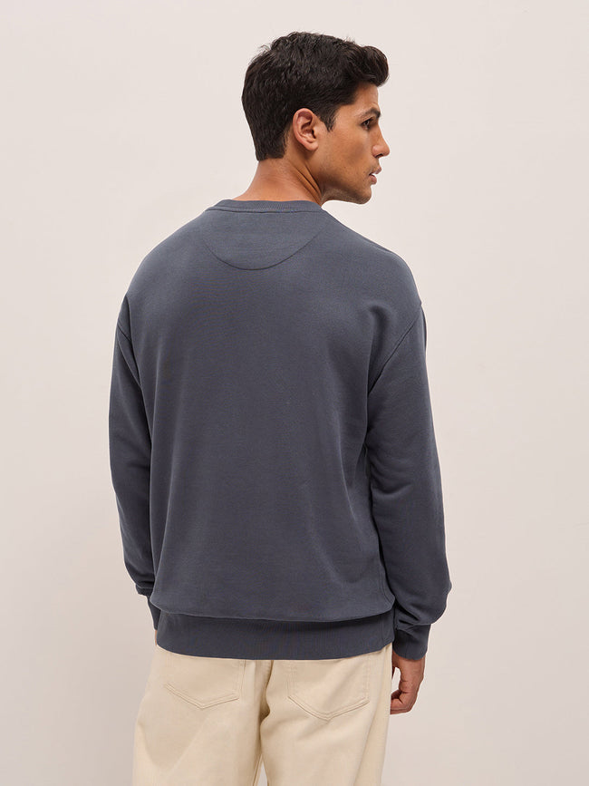 Men Grey Graphic Printed Relax Fit Crew Neck Sweatshirt