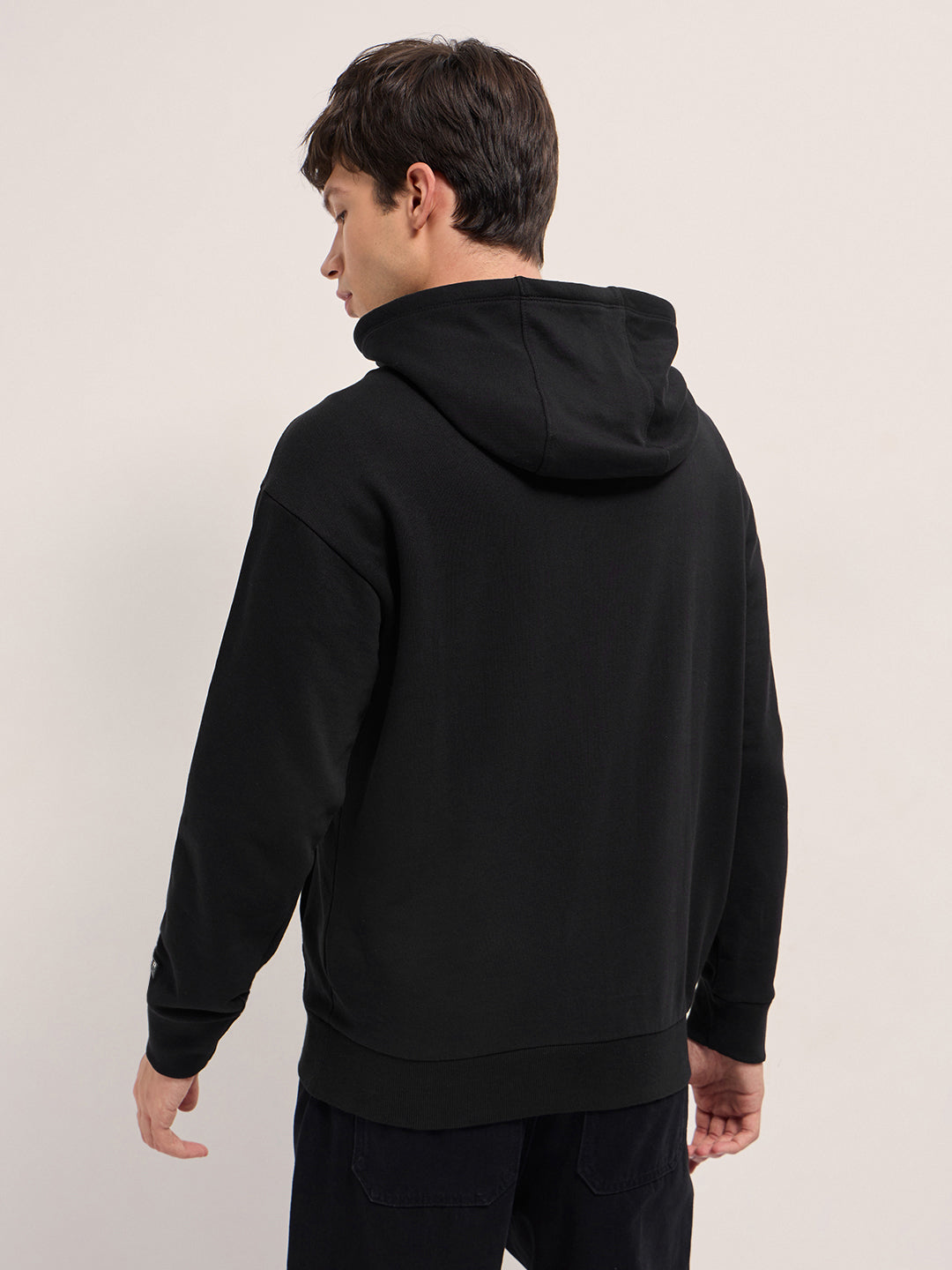 Men Black Relaxed Fit Hoodie