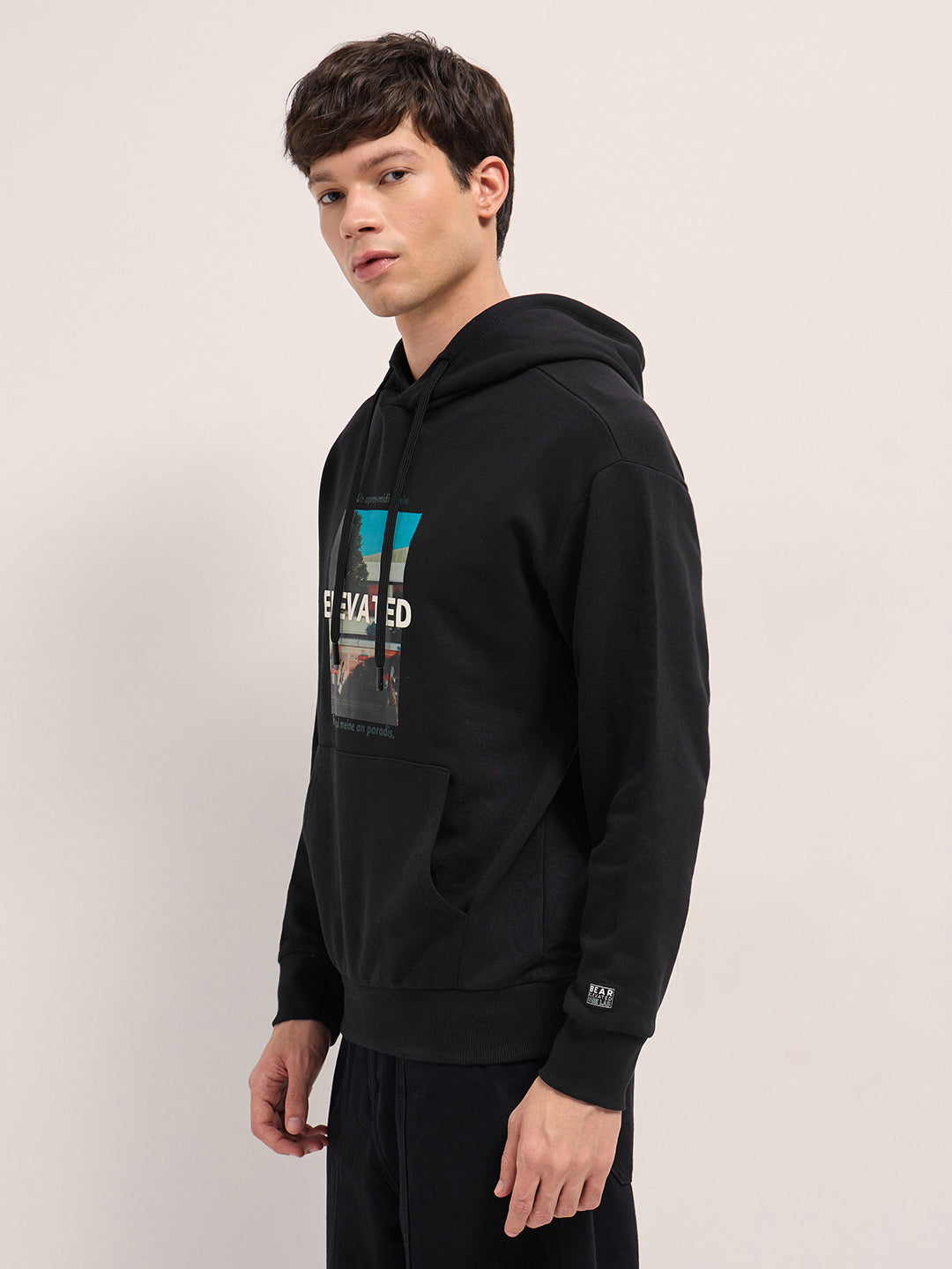 Men Black Relaxed Fit Hoodie